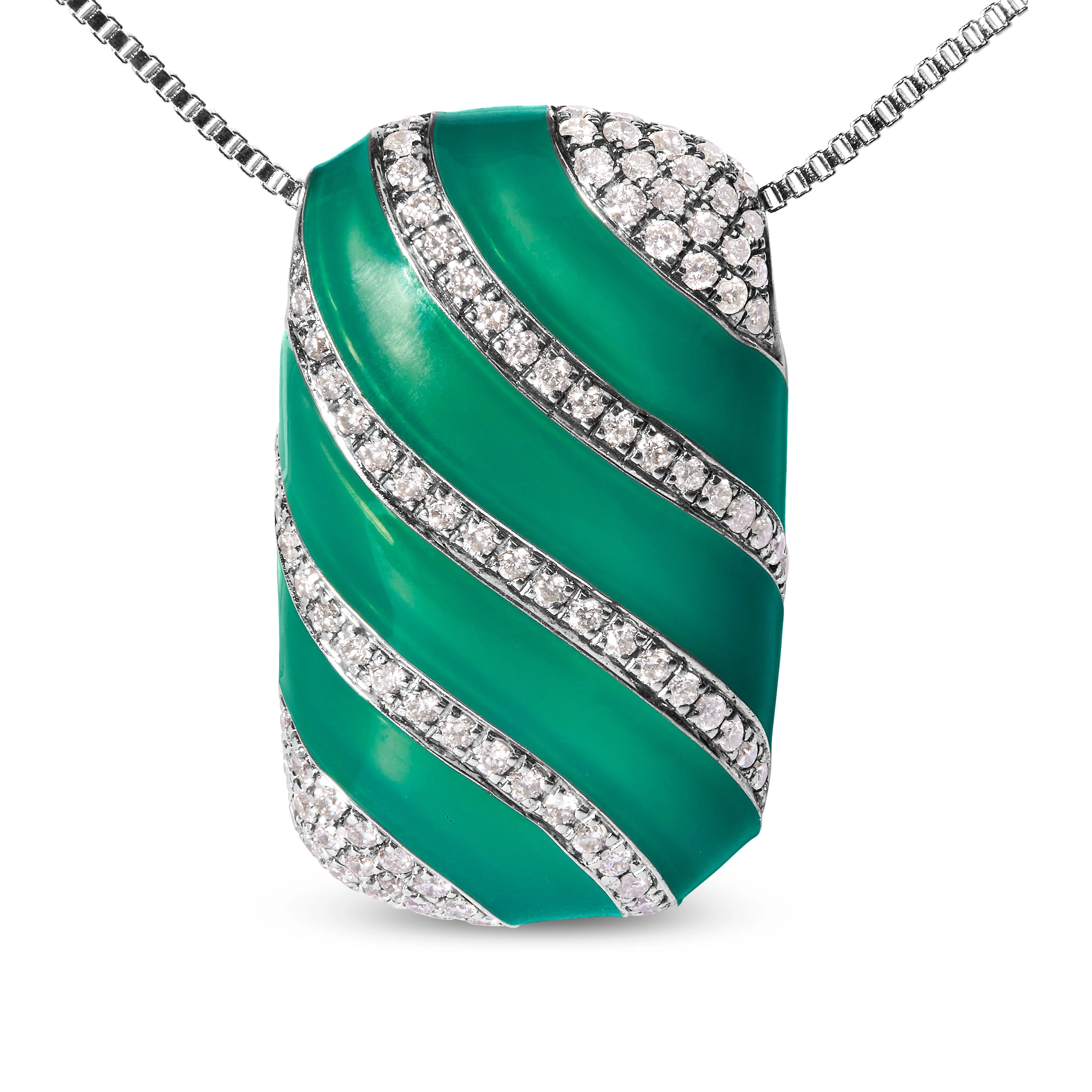 .925 Sterling Silver Turquoise Enamel and 1/2 Cttw Diamond Block 18 Pendant Necklace