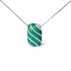 .925 Sterling Silver Turquoise Enamel and 1/2 Cttw Diamond Block 18 Pendant Necklace