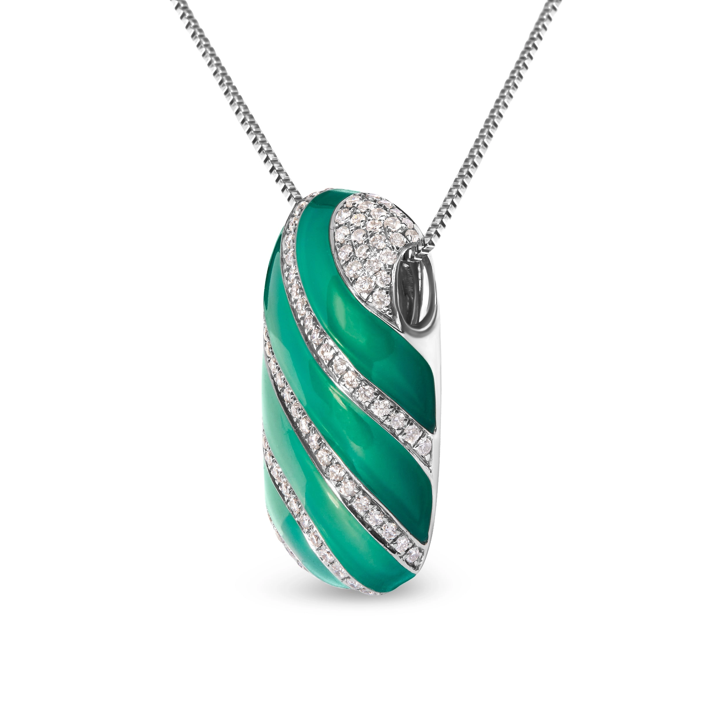 .925 Sterling Silver Turquoise Enamel and 1/2 Cttw Diamond Block 18 Pendant Necklace