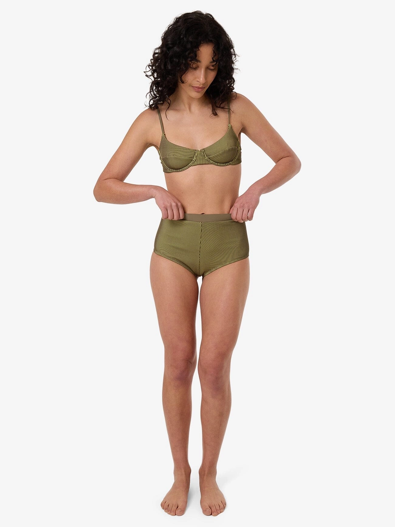 Alba Rib Boy Leg Bikini Bottom - Pickle Green