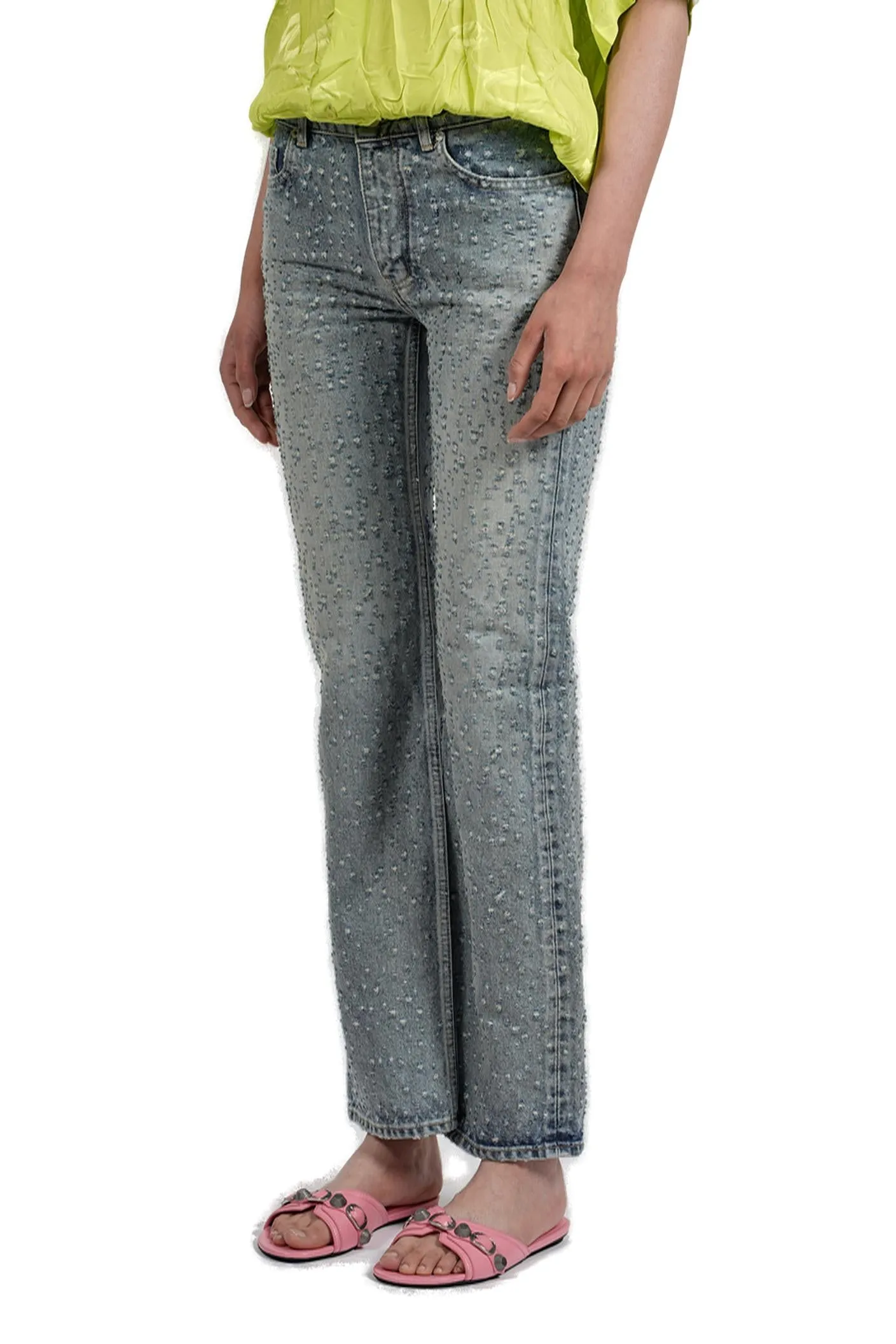 Balenciaga All-Over Hole Detailed Low Waist Jeans