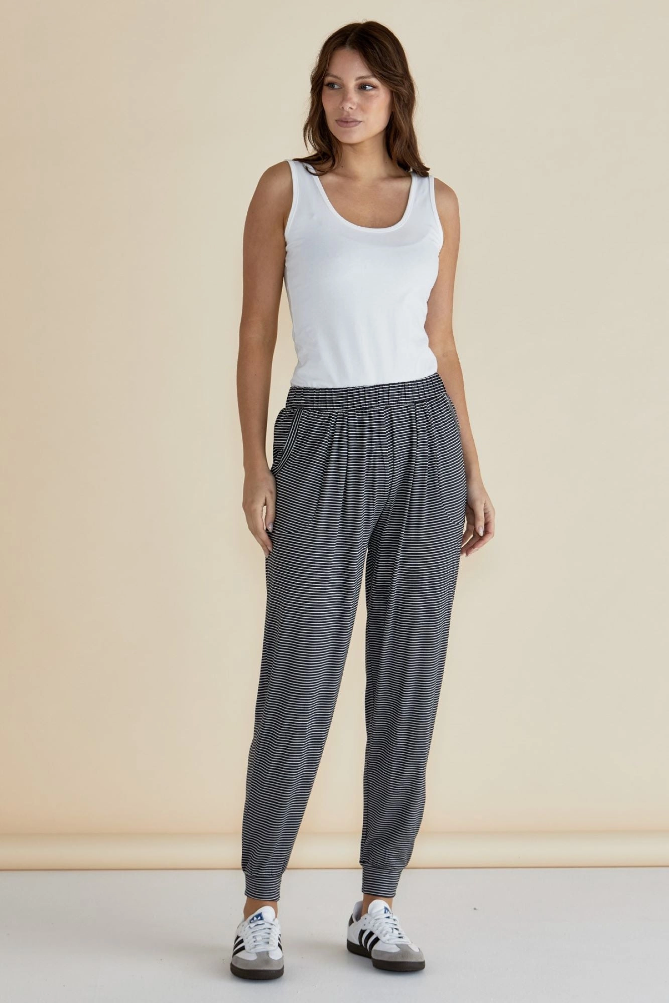 Betty Basics Paris Pant Charcoal Stripe