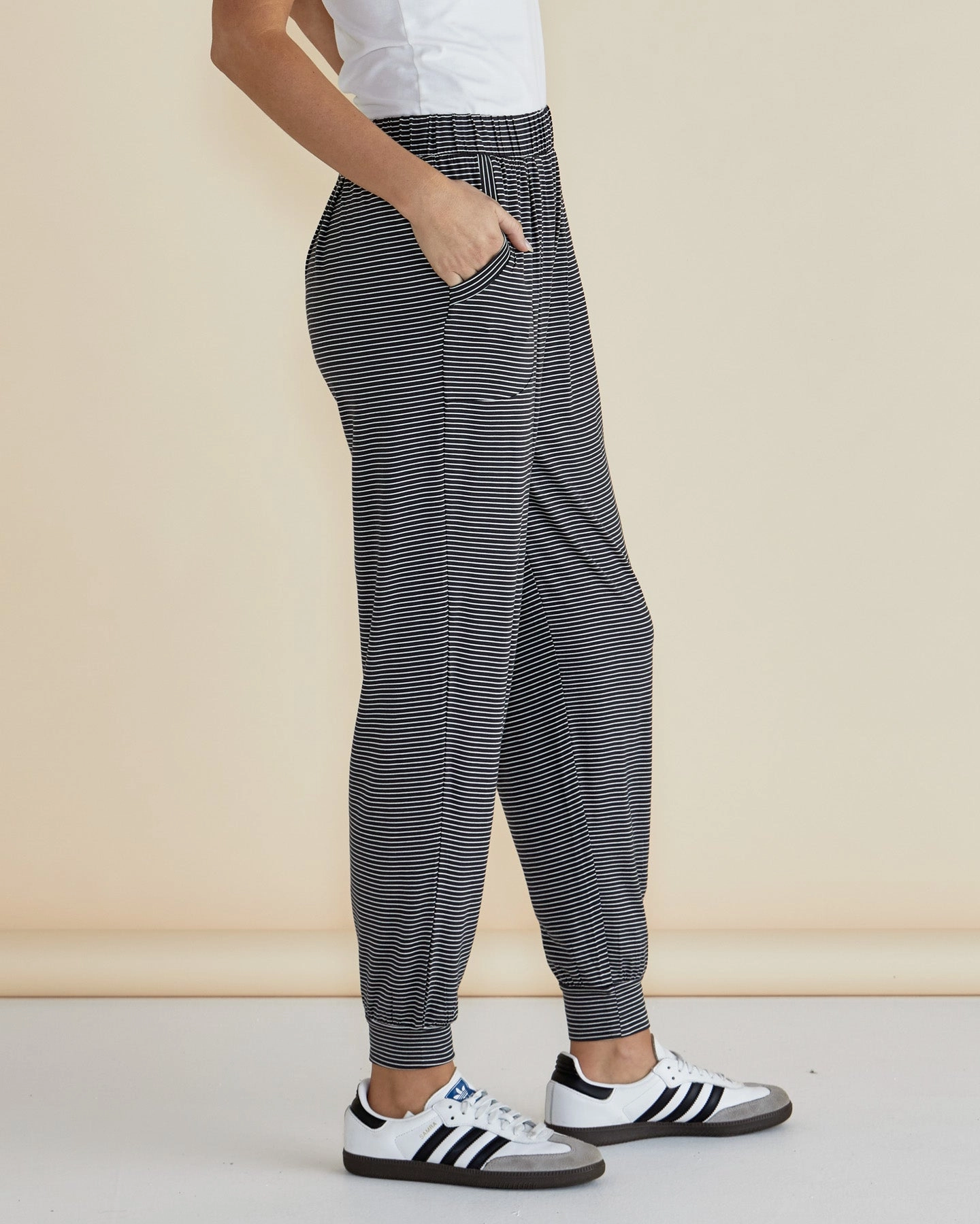 Betty Basics Paris Pant Charcoal Stripe