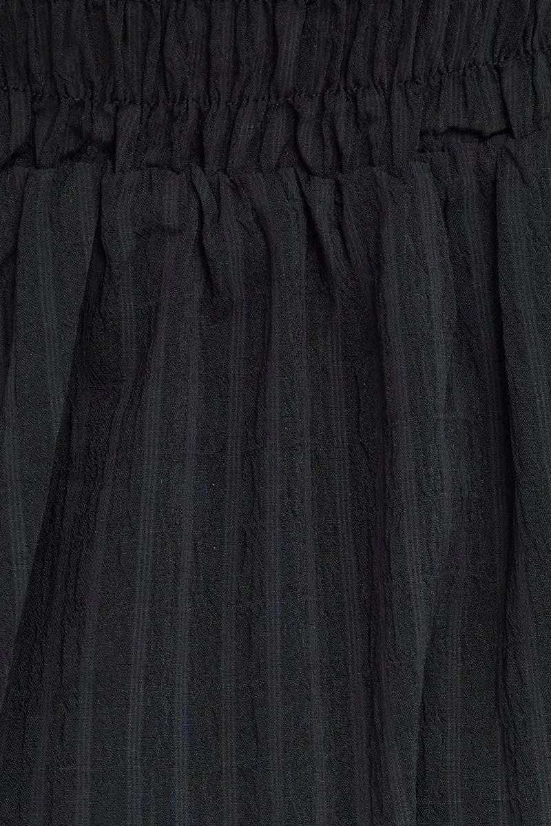 Black Fit and Flare Dress Sleeveless Waist Shirred
