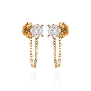 Crystal Stud Chain Dangle Drop Earrings