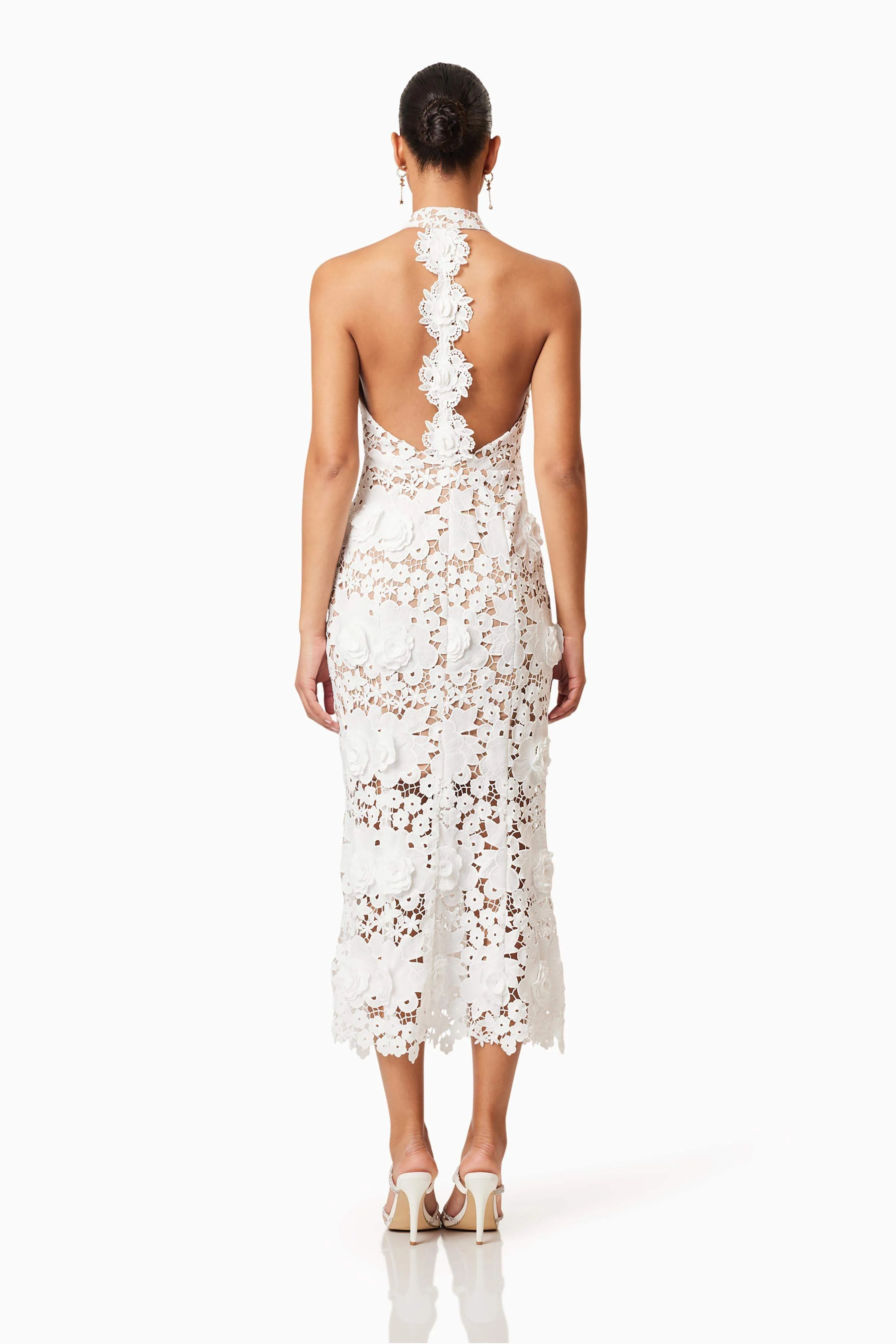 Daffodil Halter Lace Cocktail Midi Dress In White
