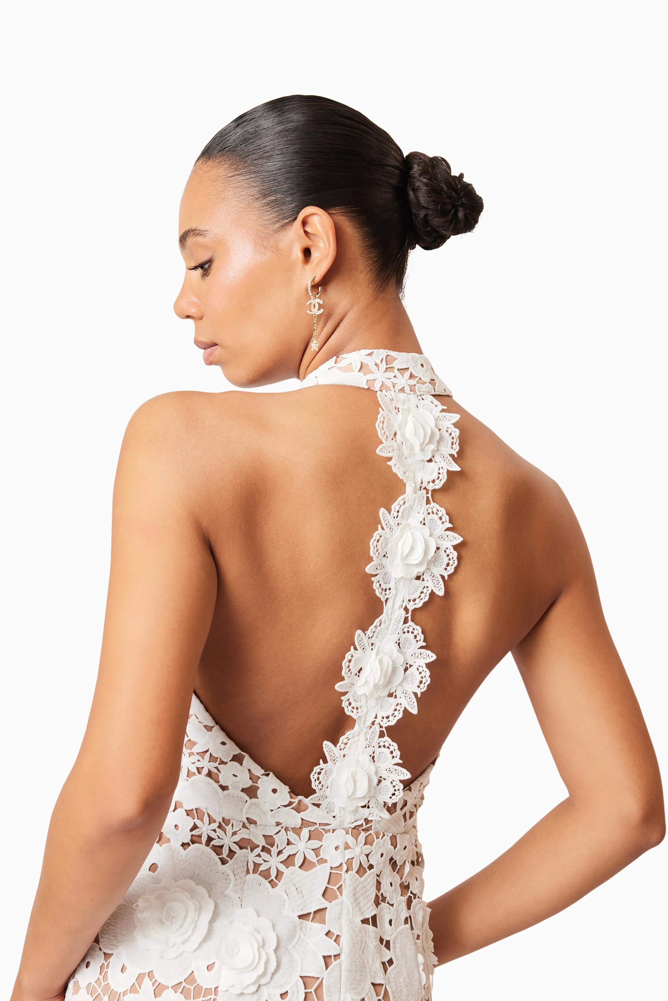Daffodil Halter Lace Cocktail Midi Dress In White