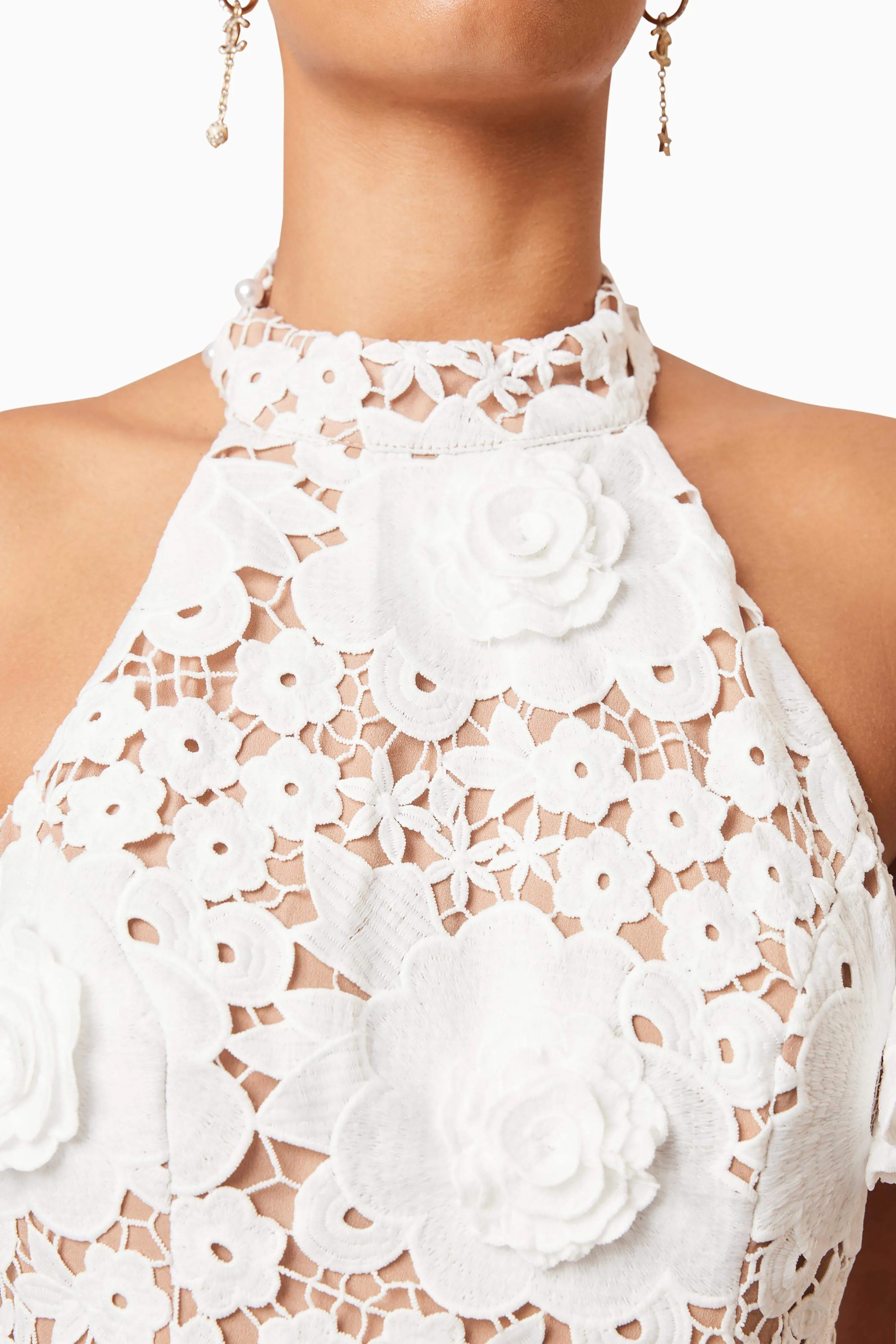 Daffodil Halter Lace Cocktail Midi Dress In White