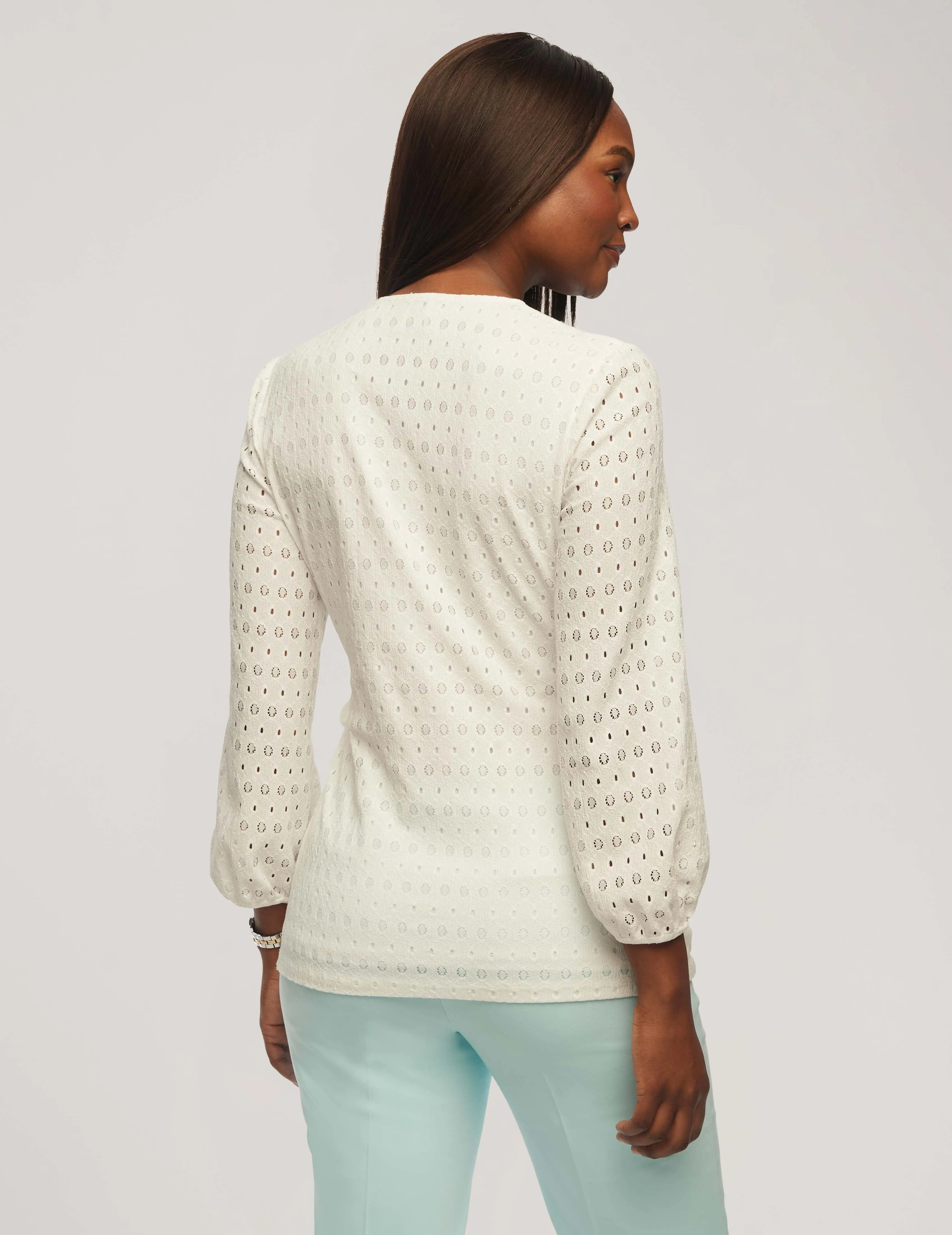 Dot Lace Blouson Sleeve Wrap Top- Sale