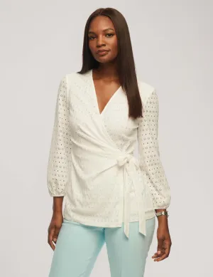 Dot Lace Blouson Sleeve Wrap Top- Sale
