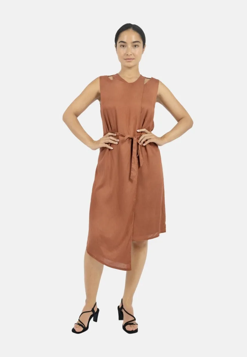 Funchal TENCEL™ Modal Asymmetric Wrap Dress | Red Rust
