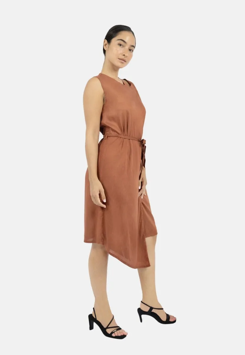 Funchal TENCEL™ Modal Asymmetric Wrap Dress | Red Rust