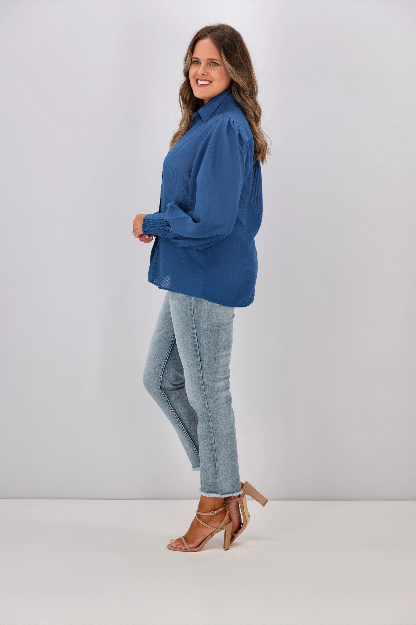 Gloss by Shine On Bibi Puff Sleeve Shirt Blue