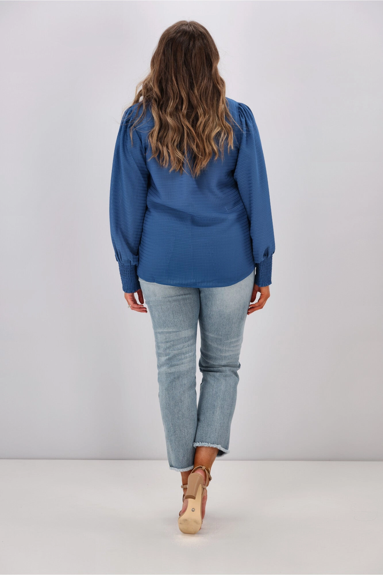 Gloss by Shine On Bibi Puff Sleeve Shirt Blue