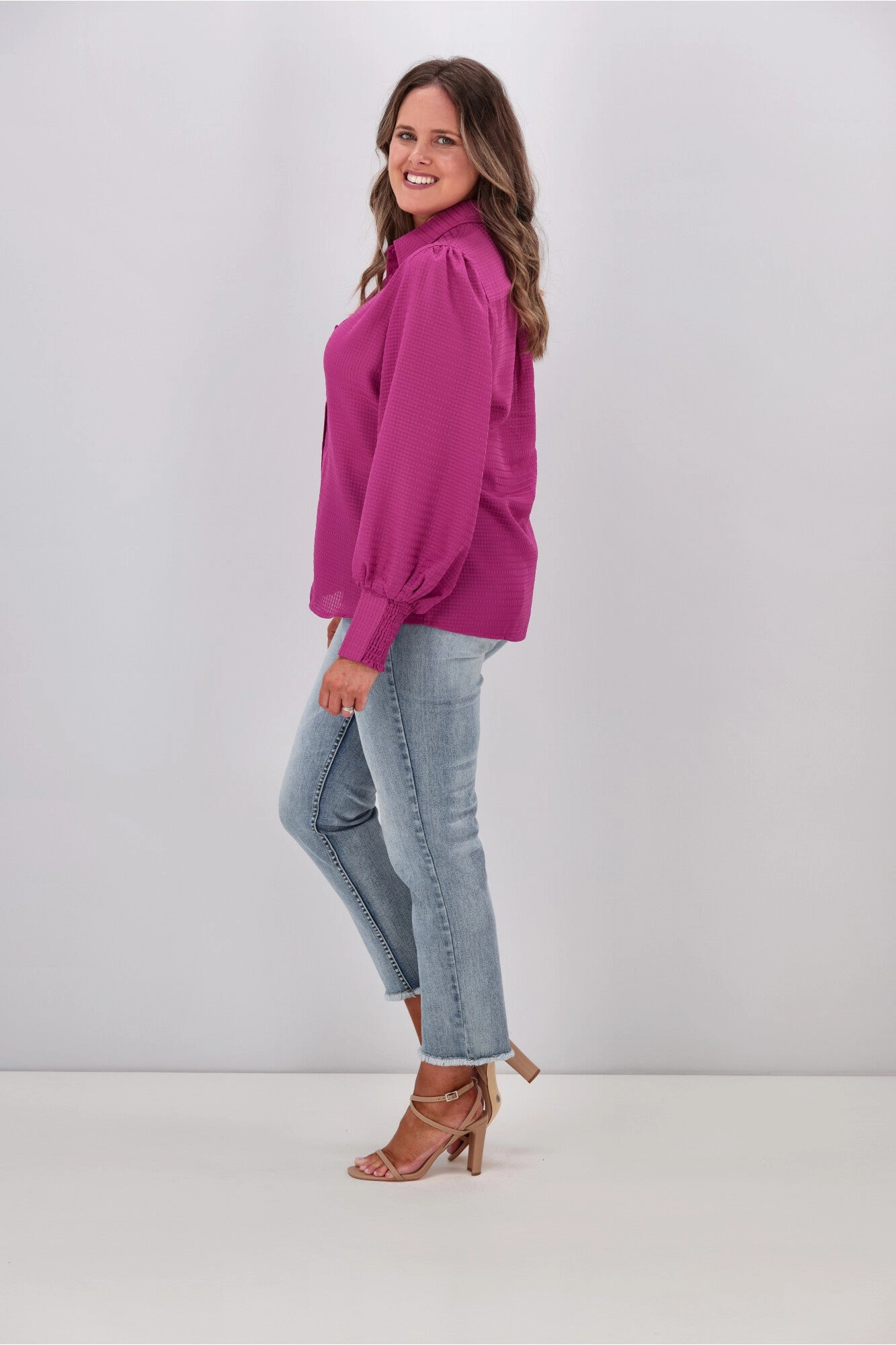 Gloss by Shine On Bibi Puff Sleeve Shirt Pink