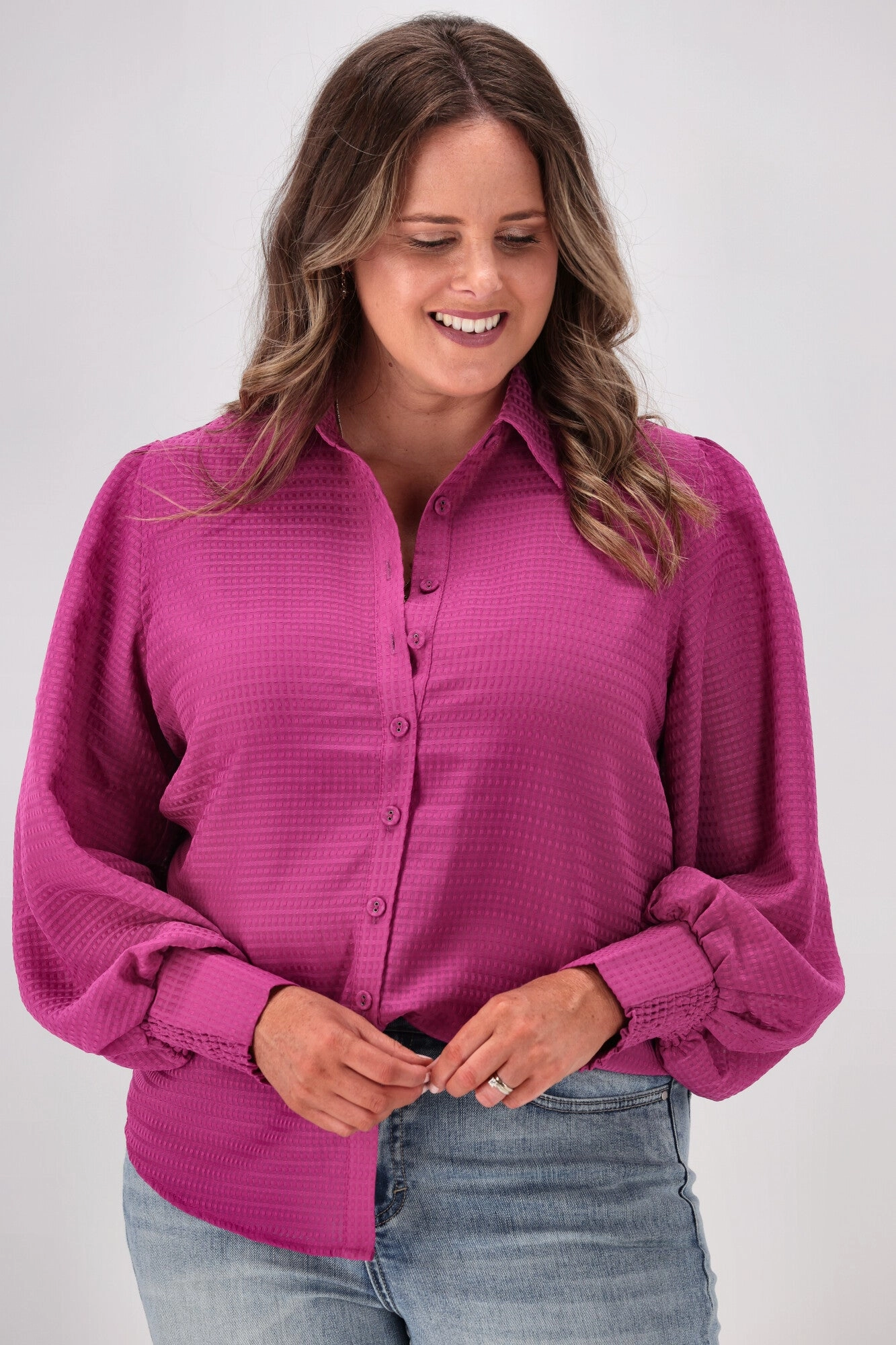 Gloss by Shine On Bibi Puff Sleeve Shirt Pink