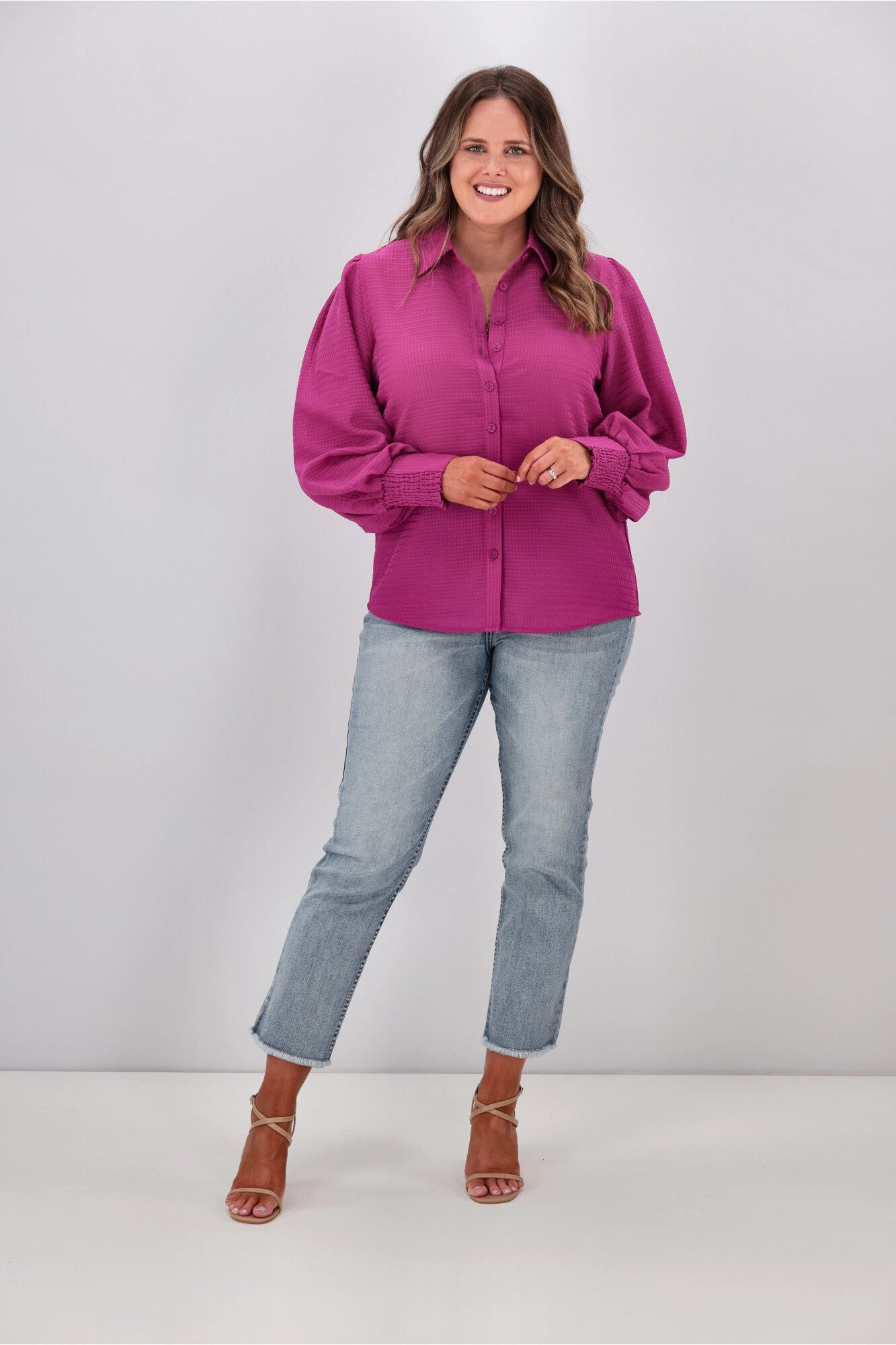 Gloss by Shine On Bibi Puff Sleeve Shirt Pink
