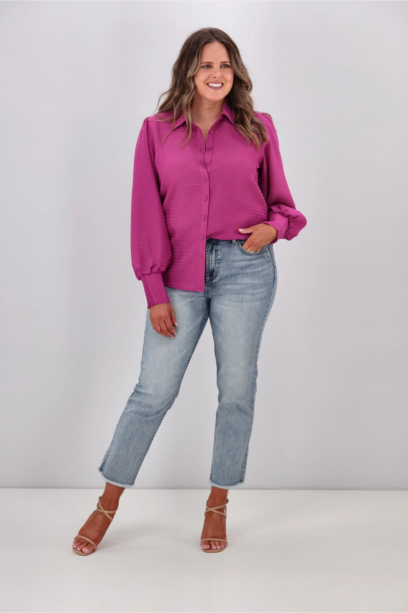 Gloss by Shine On Bibi Puff Sleeve Shirt Pink