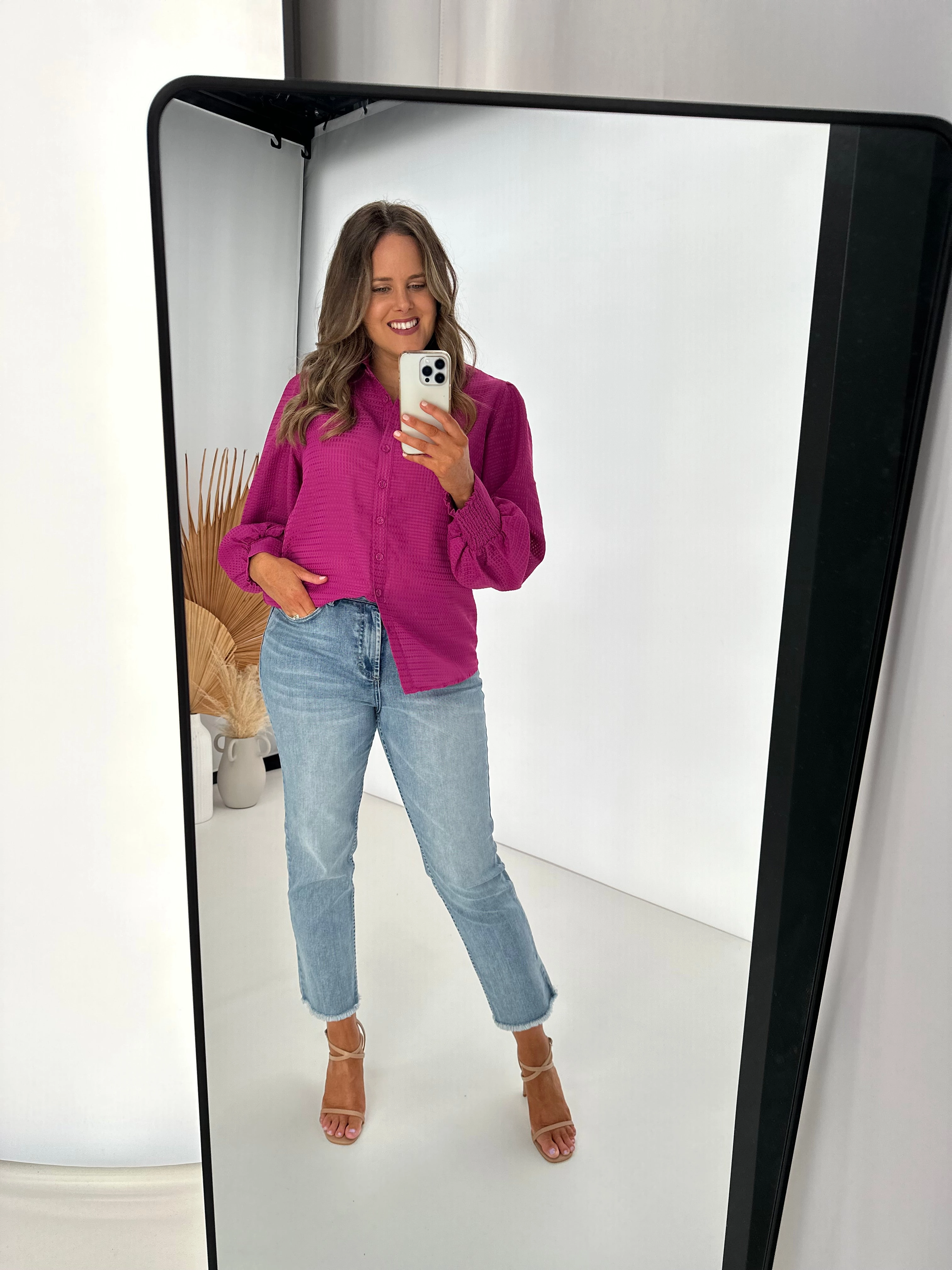 Gloss by Shine On Bibi Puff Sleeve Shirt Pink