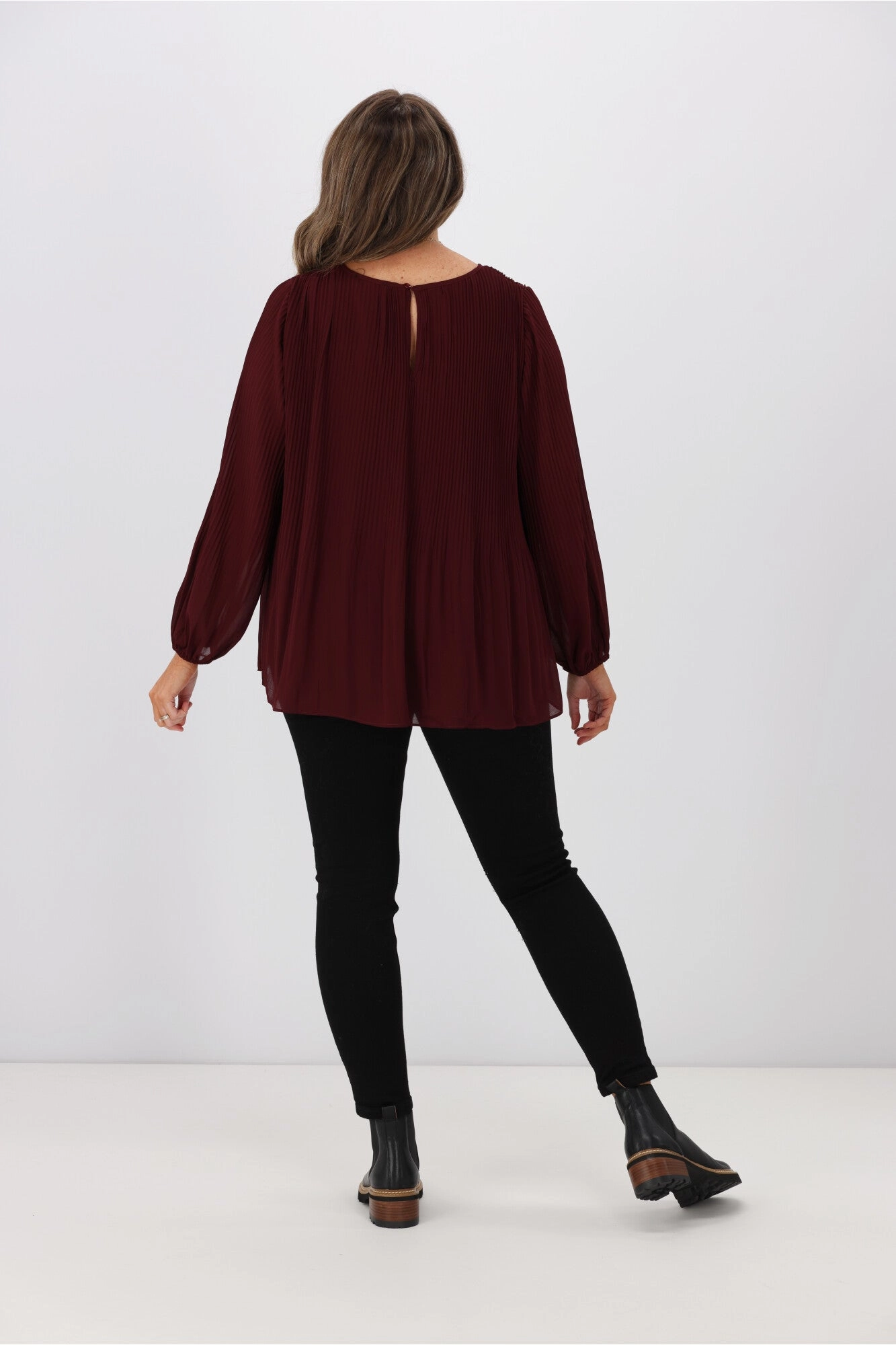 Gloss by Shine On Nigella Long Sleeve Micro Pleat Top Raisin