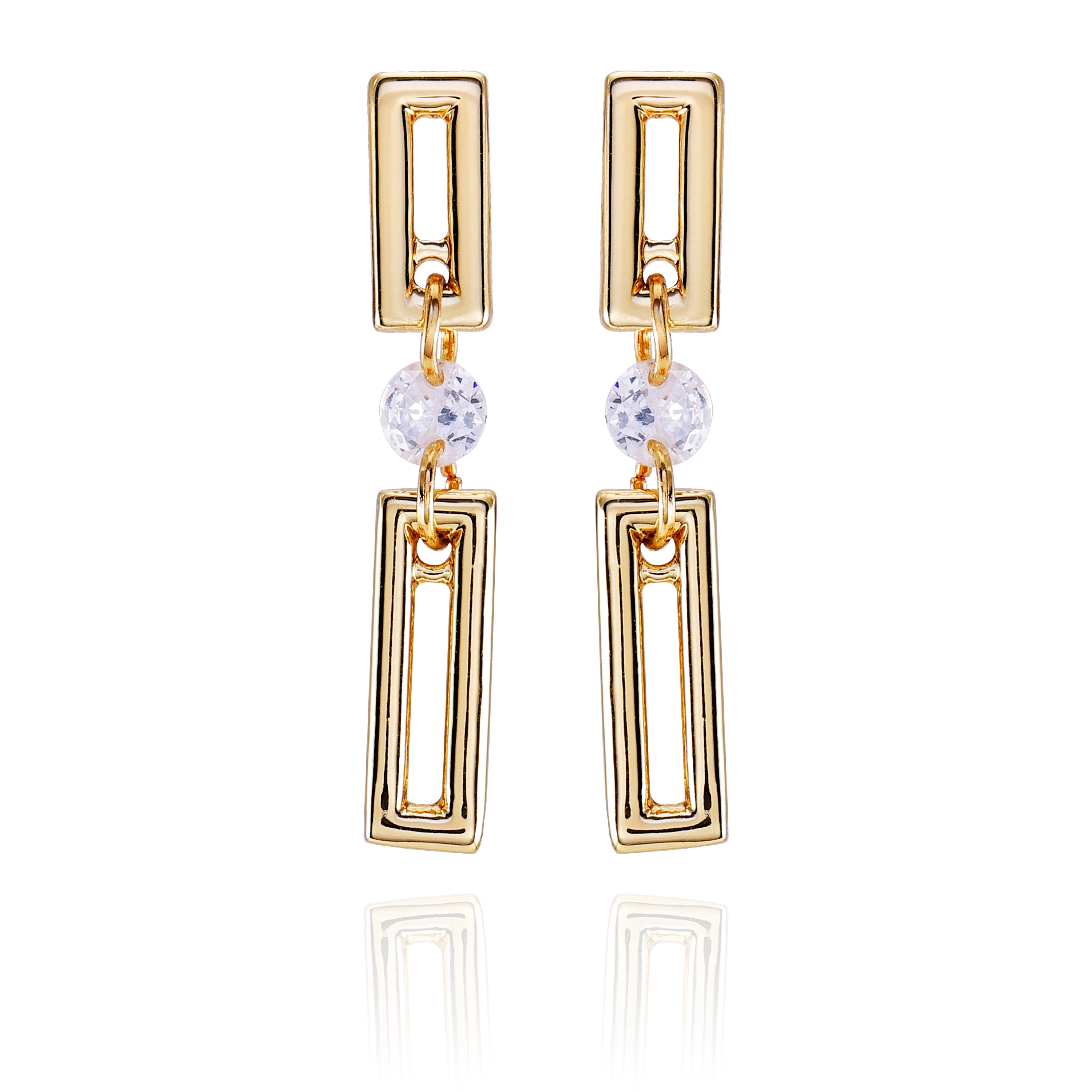 Goldtone Clear Glass Stone Dainty Drop Earrings