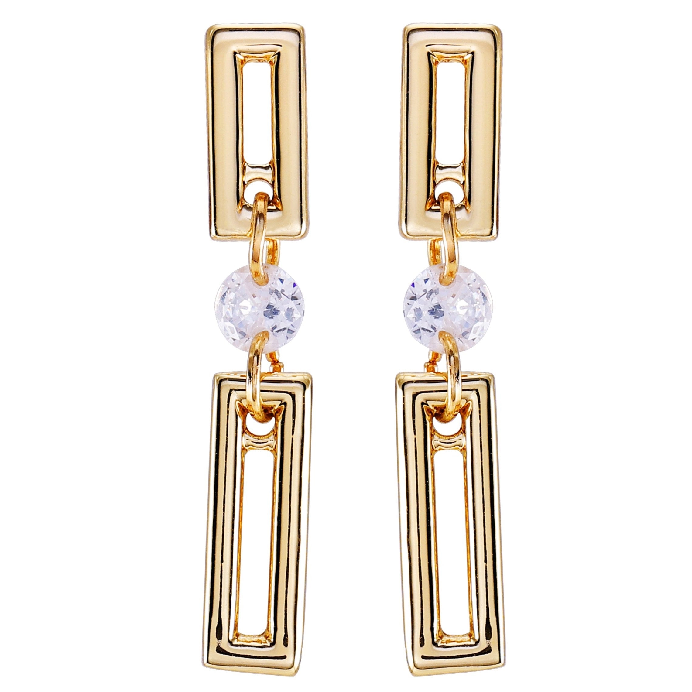 Goldtone Clear Glass Stone Dainty Drop Earrings