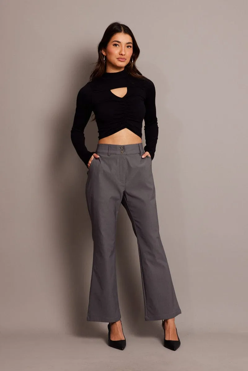 Grey Slim Pants High Rise