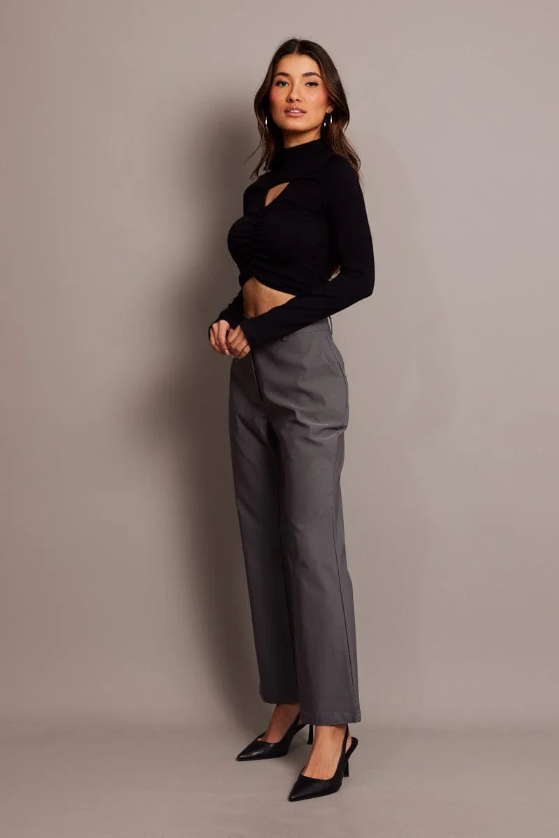 Grey Slim Pants High Rise