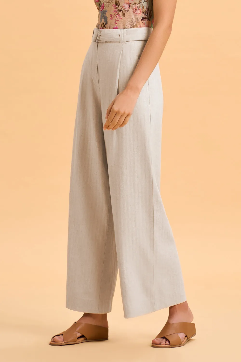 Linen Wide Leg Pant - Sand