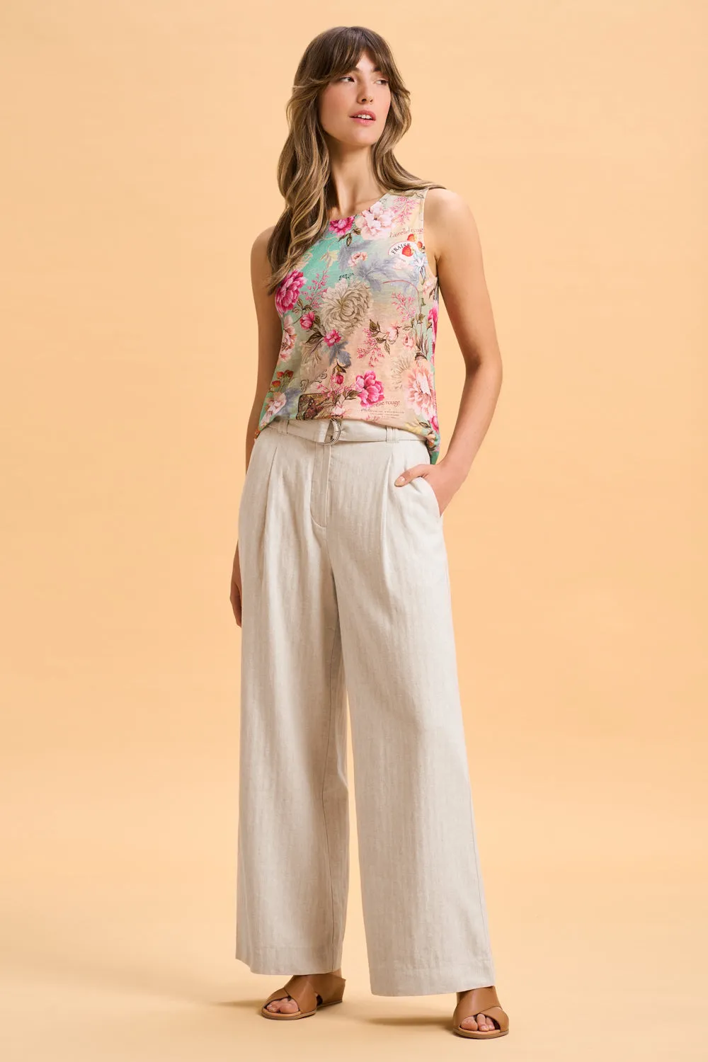 Linen Wide Leg Pant - Sand