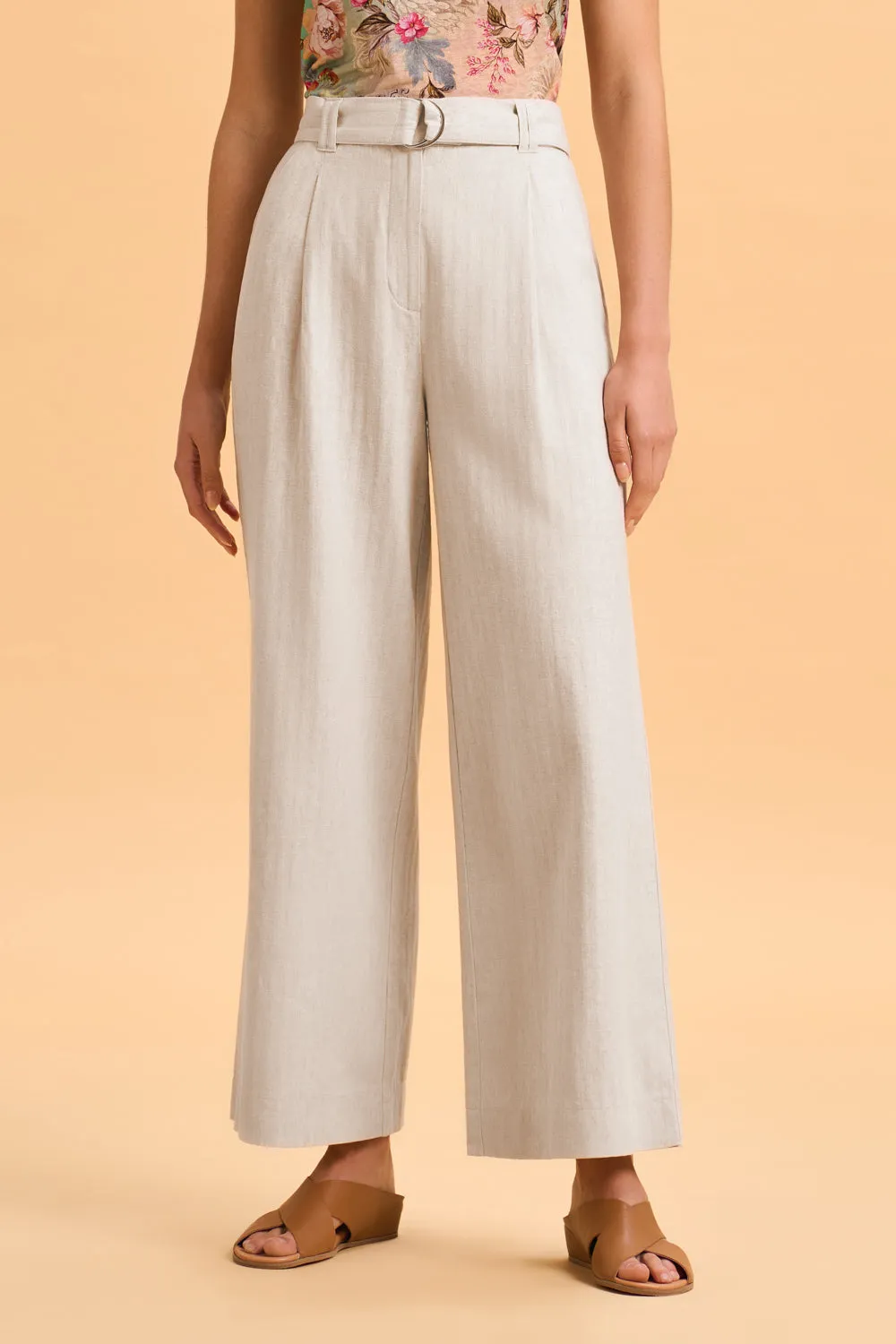 Linen Wide Leg Pant - Sand