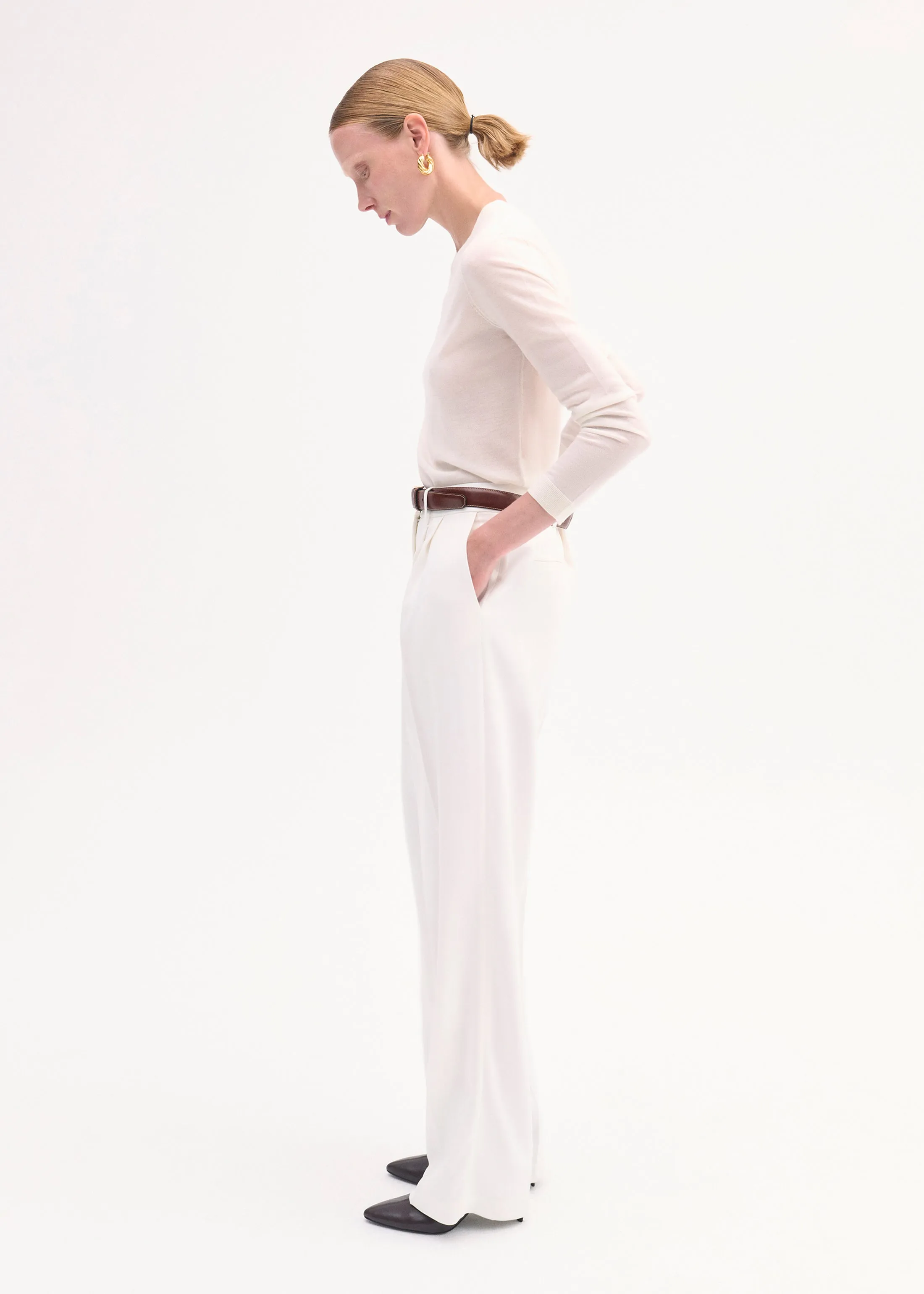Long Sleeve Crew in Fine Cashmere - Ivory