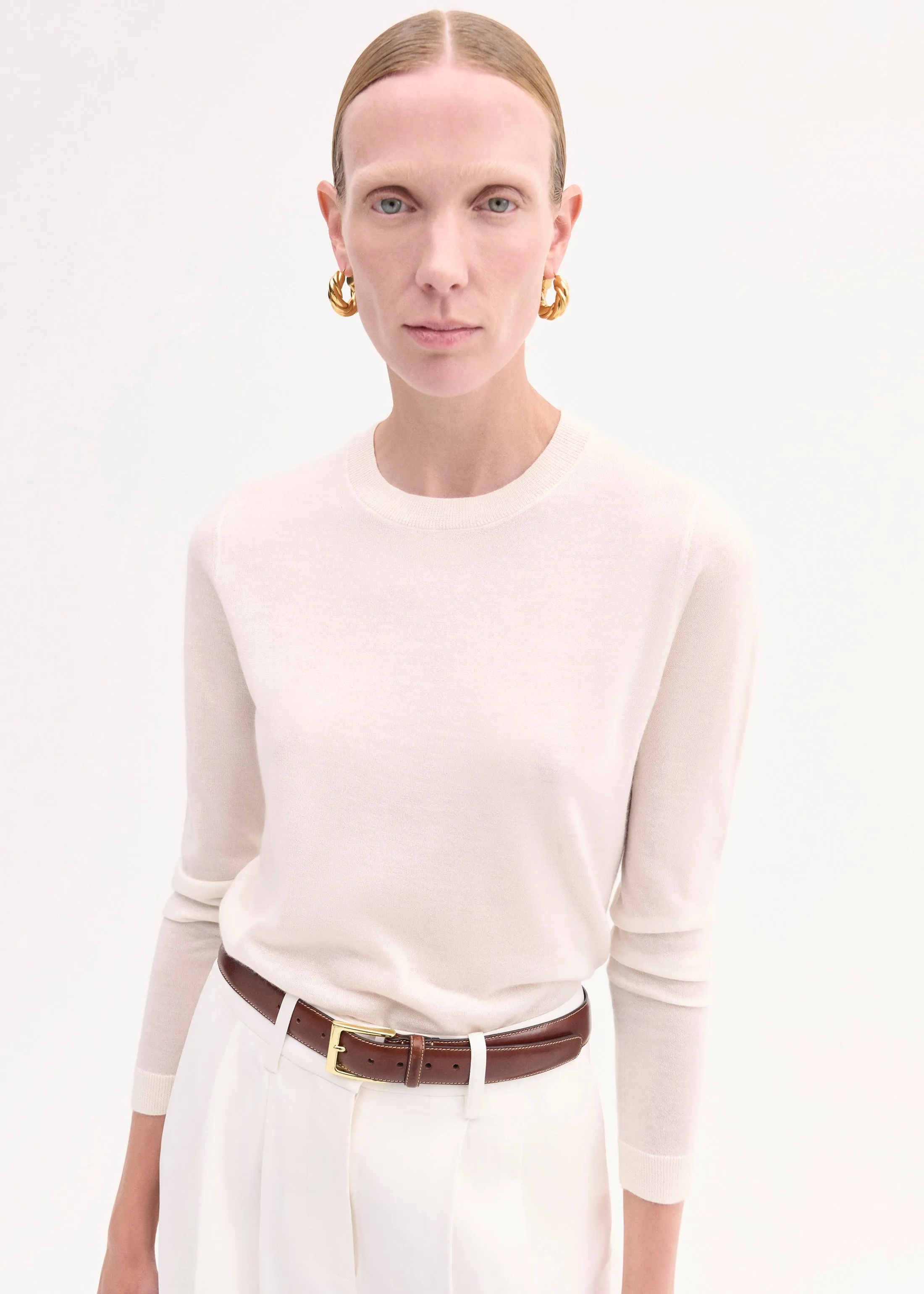 Long Sleeve Crew in Fine Cashmere - Ivory