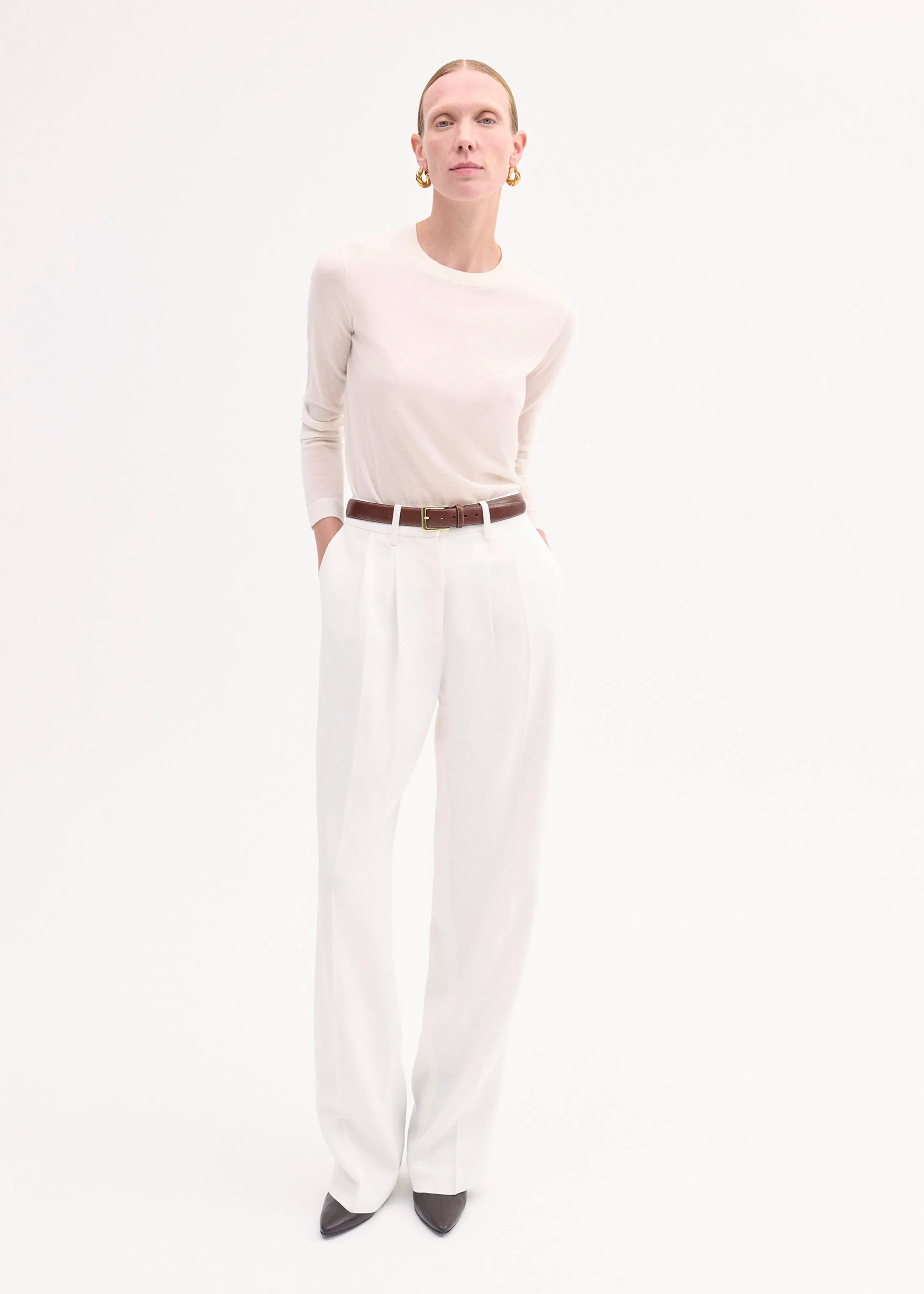 Long Sleeve Crew in Fine Cashmere - Ivory