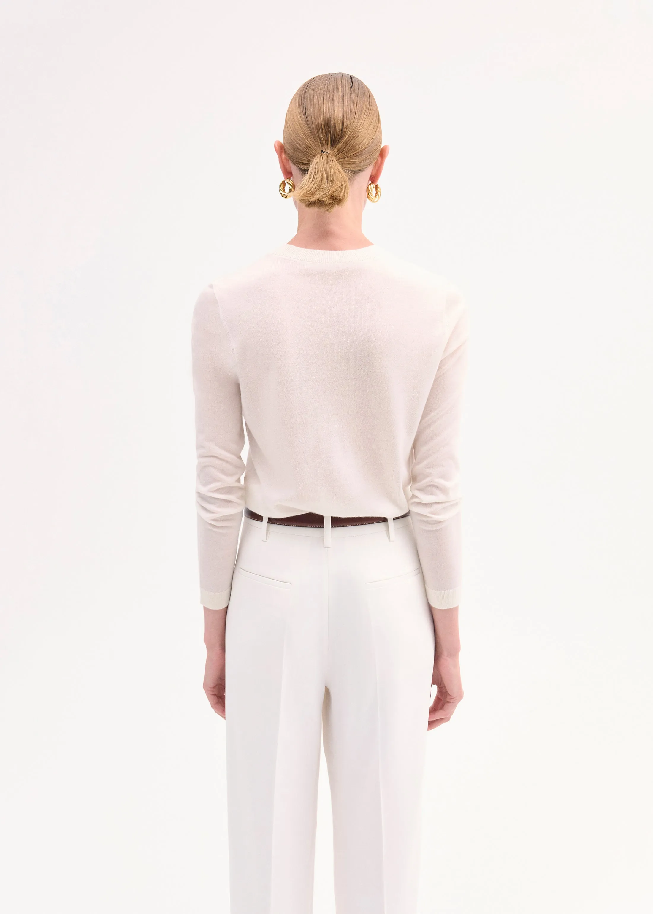 Long Sleeve Crew in Fine Cashmere - Ivory