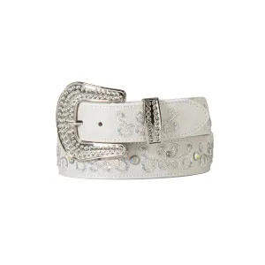 M&F Angel Ranch Belt 1 1/2 Scrolling AB Sequins White D140006405