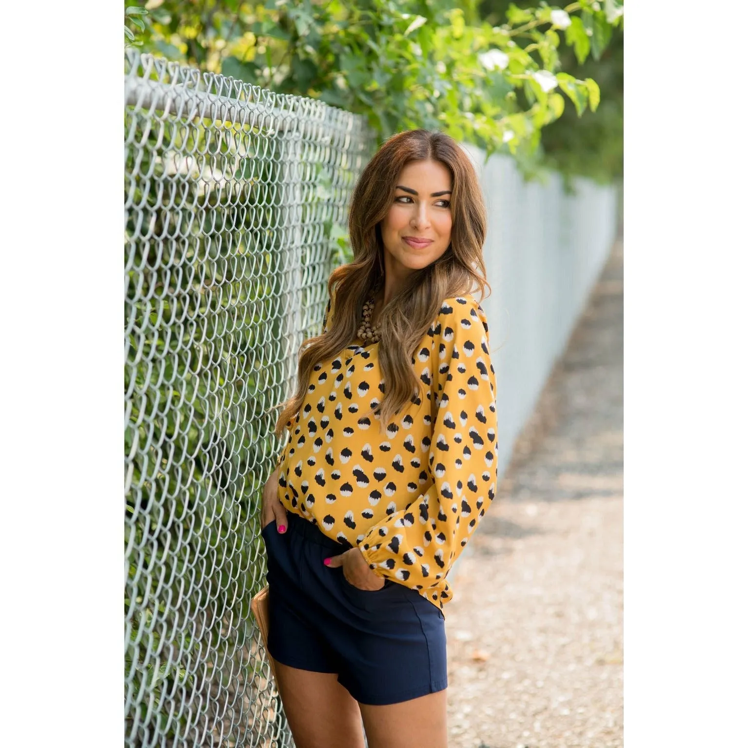 Mustard/Navy Dot Blouse