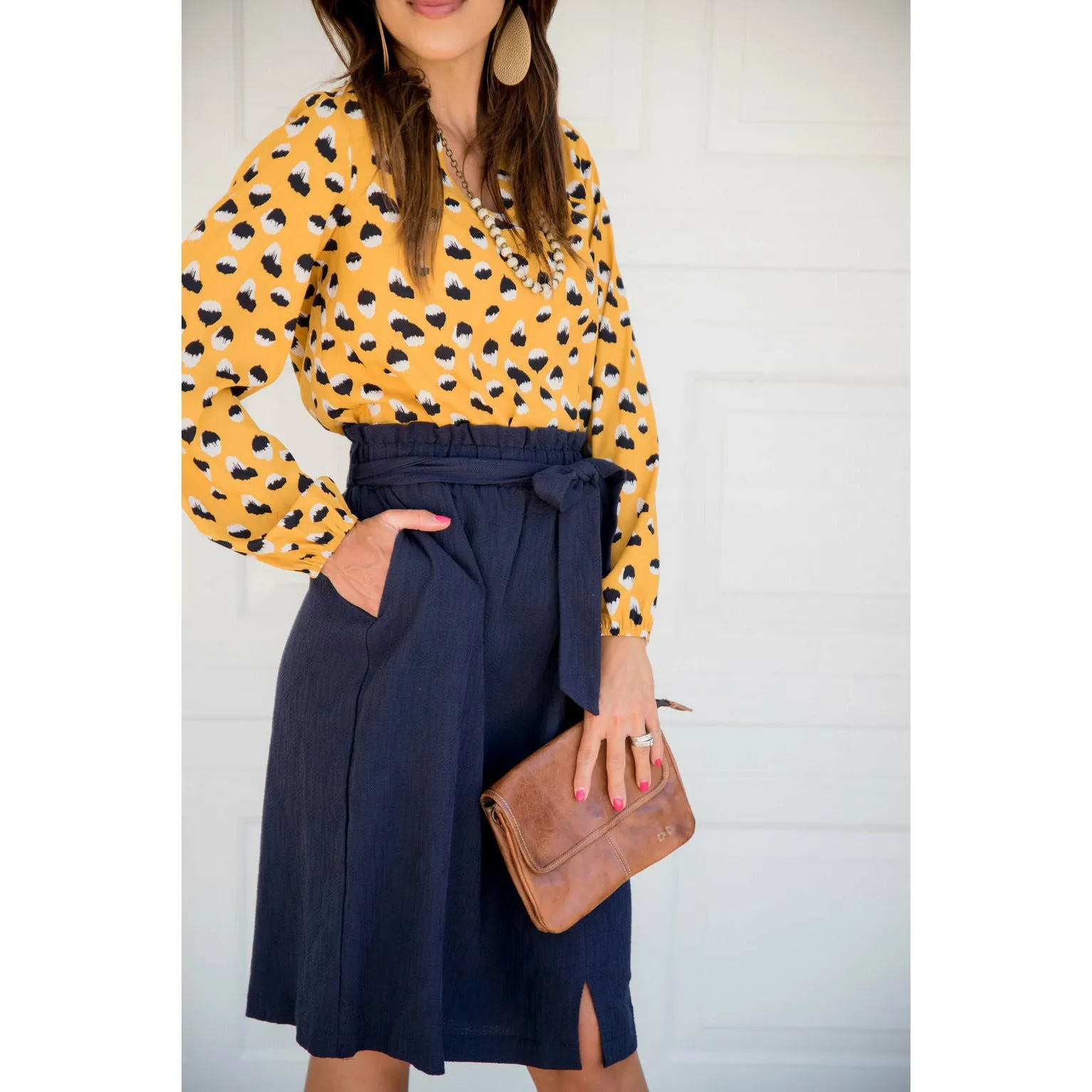 Mustard/Navy Dot Blouse