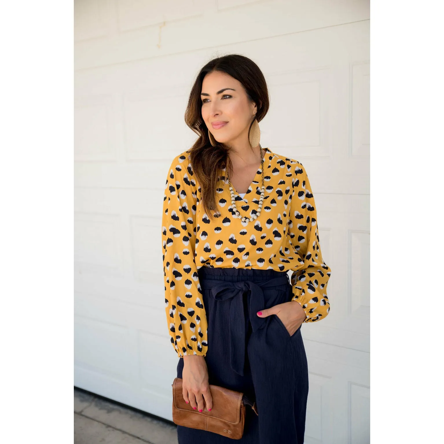 Mustard/Navy Dot Blouse
