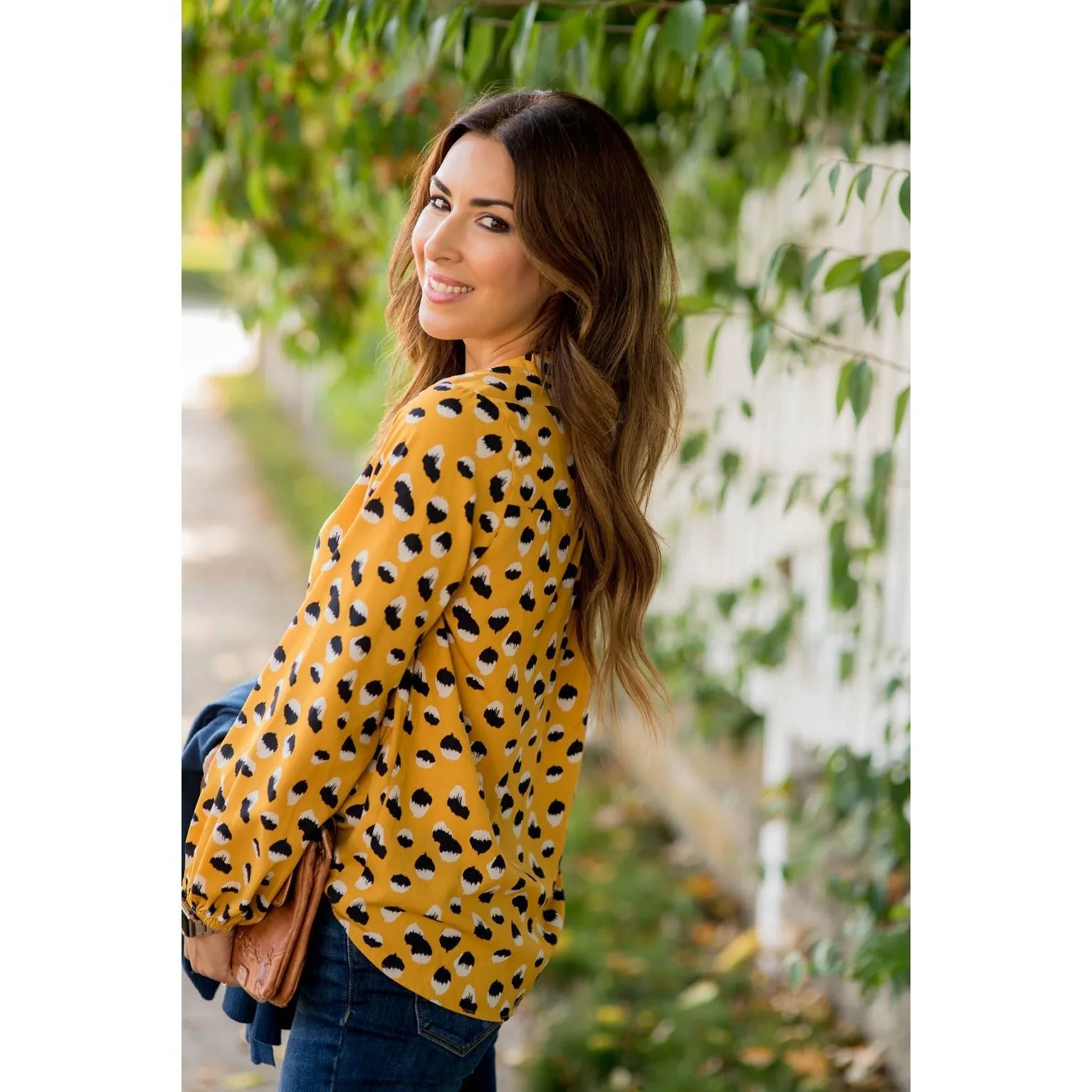 Mustard/Navy Dot Blouse