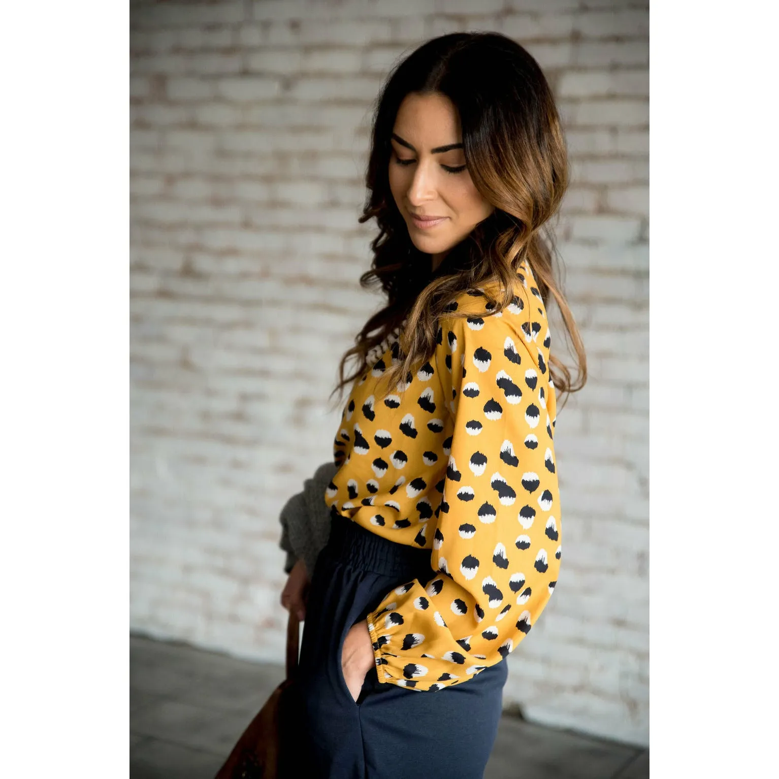 Mustard/Navy Dot Blouse