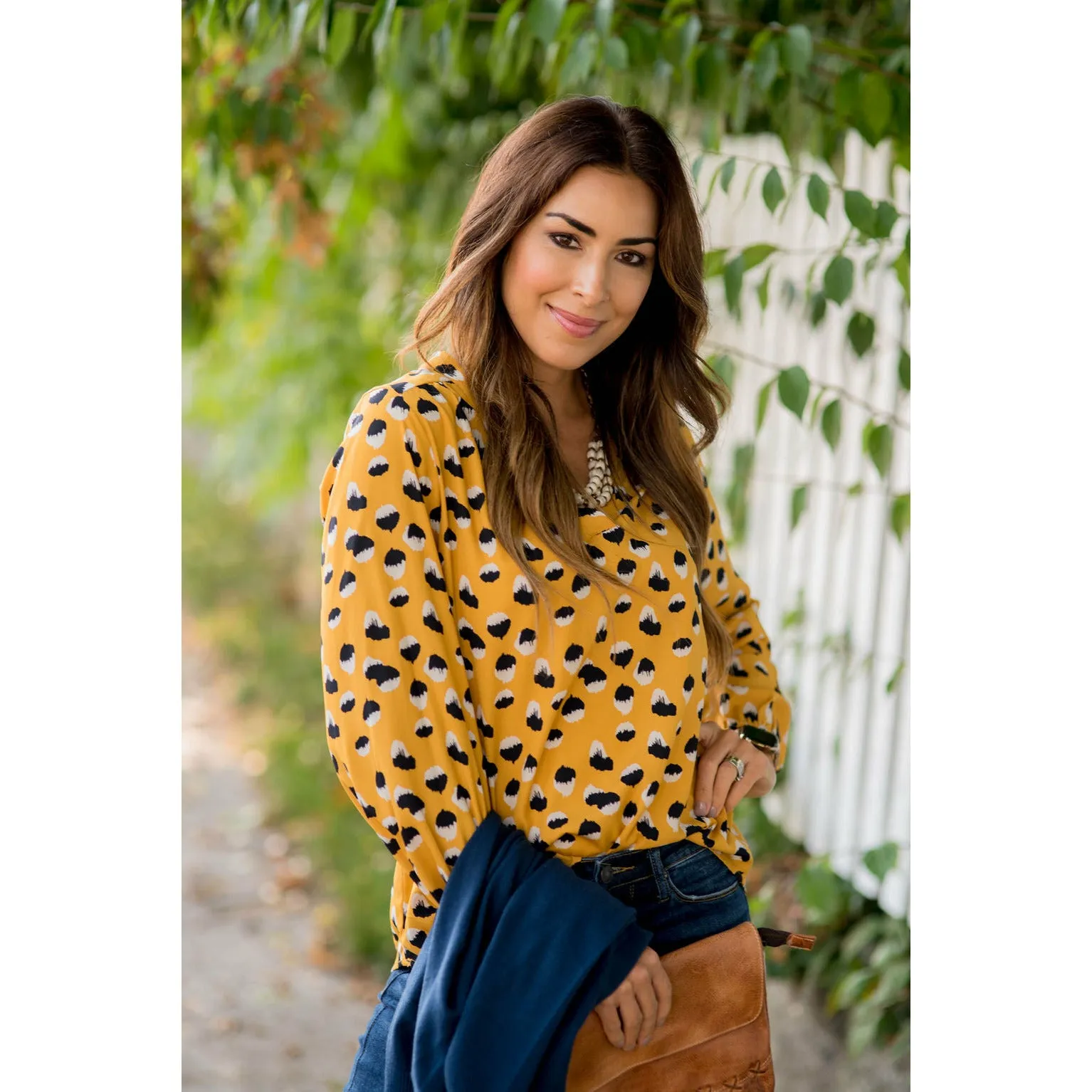 Mustard/Navy Dot Blouse