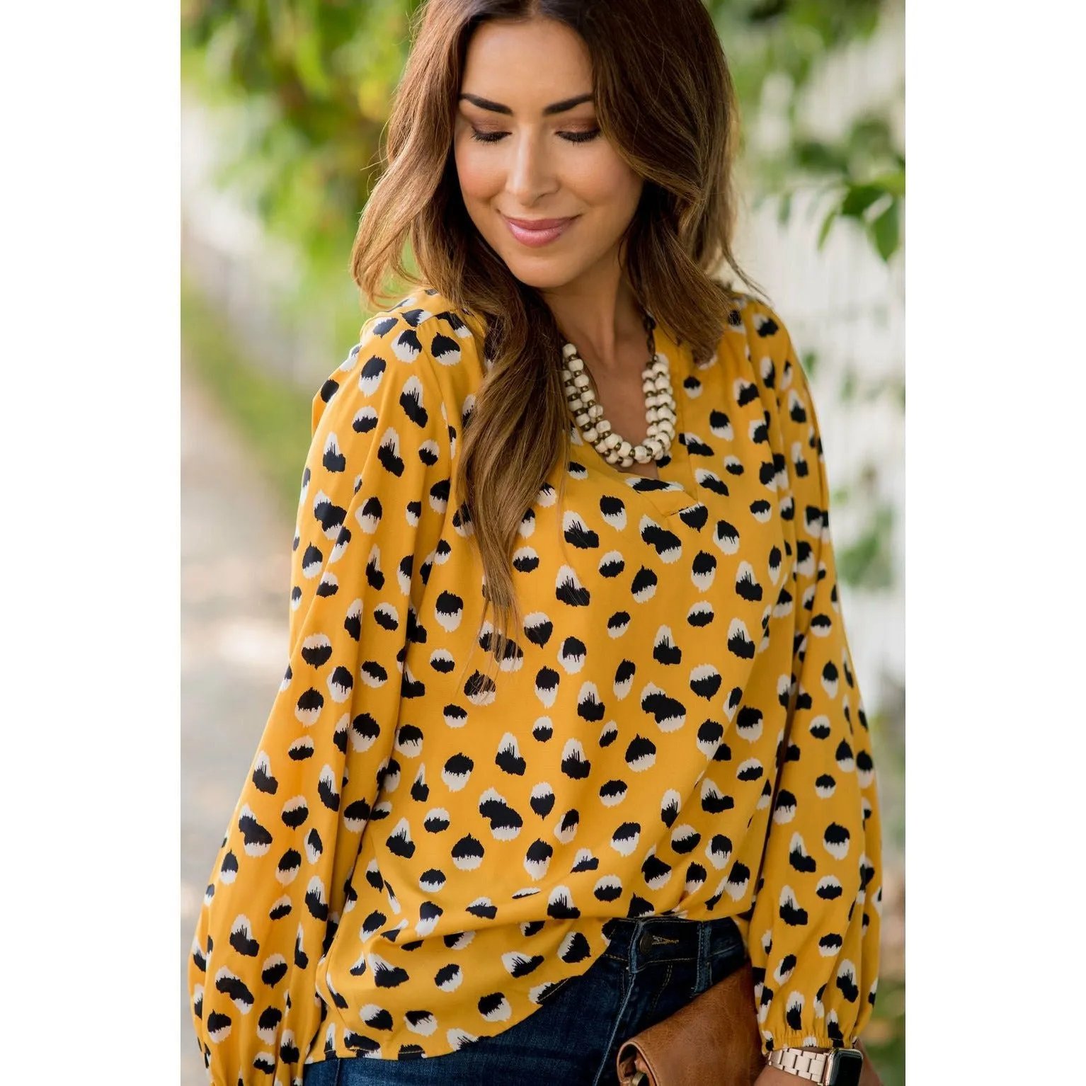Mustard/Navy Dot Blouse