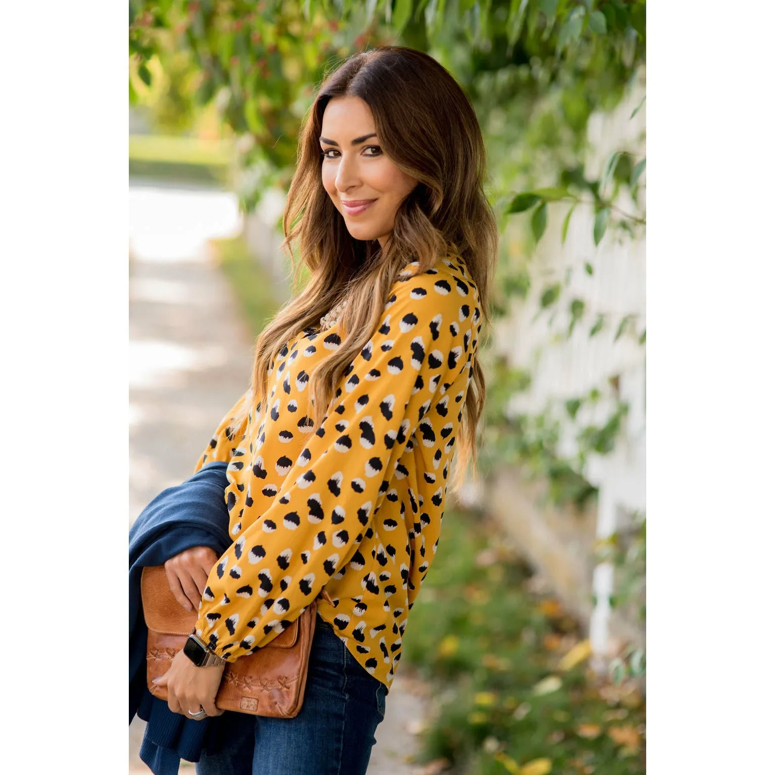 Mustard/Navy Dot Blouse