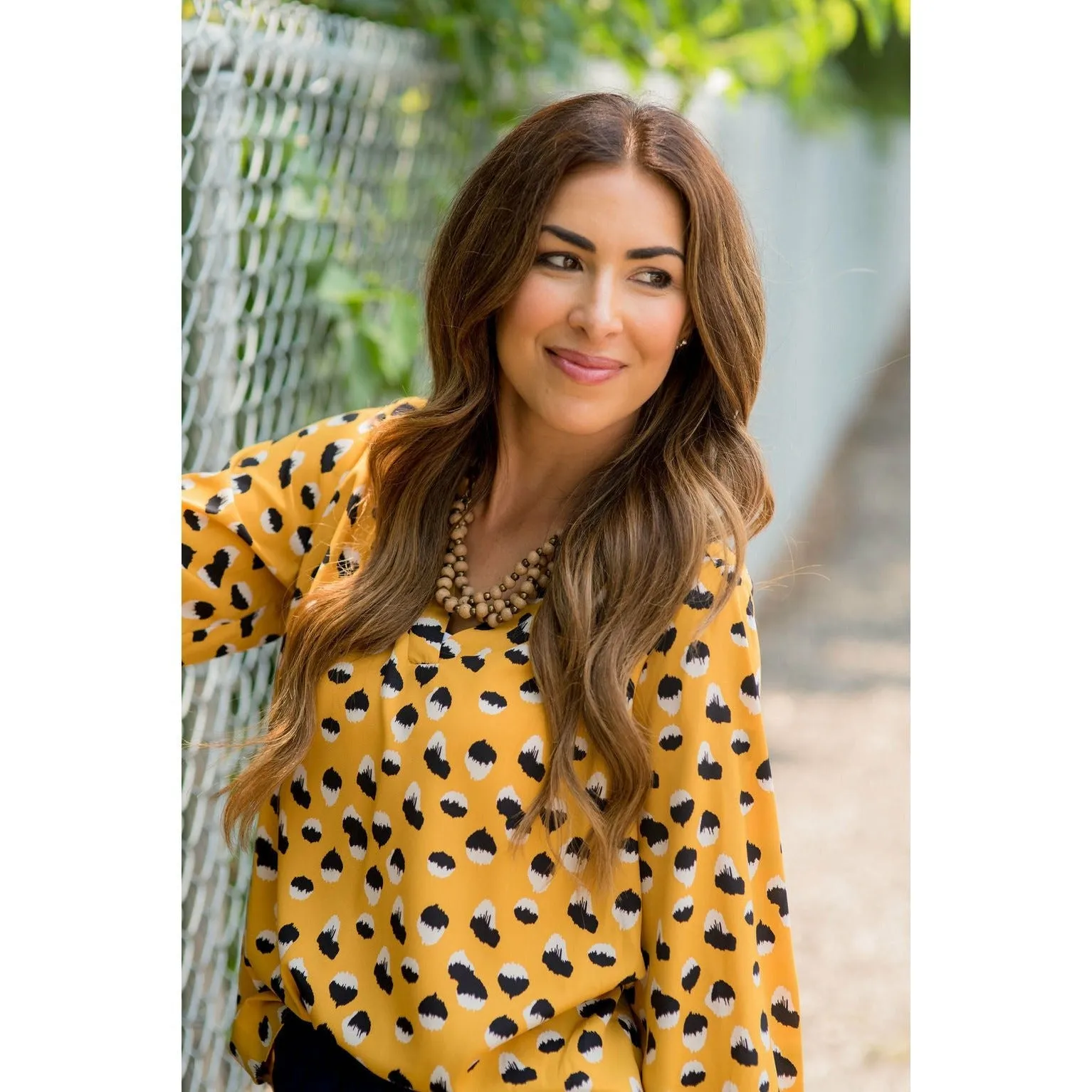 Mustard/Navy Dot Blouse