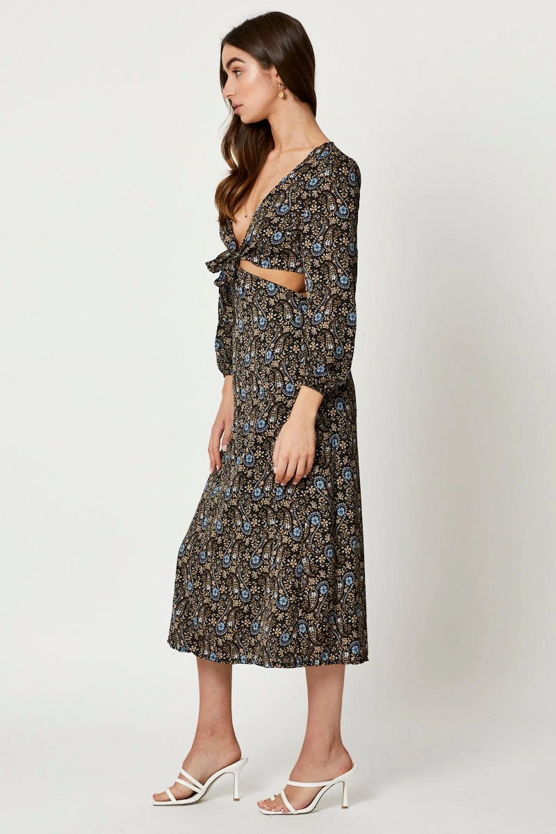 Print Long Sleeve Cut Out Dress