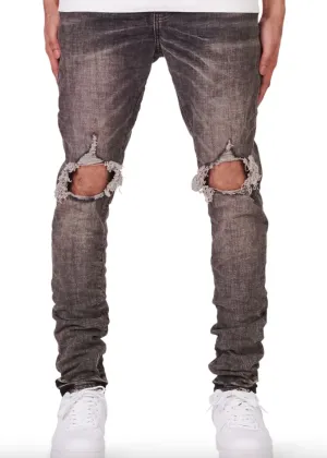 Purple Mens Mid Rise Slim Jeans Grey Dirty Blowout