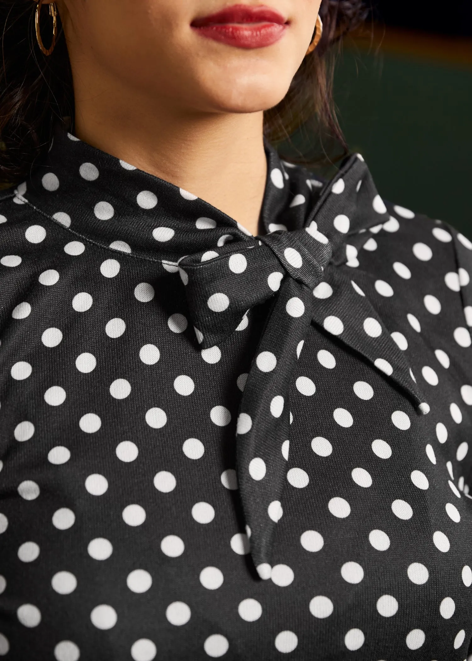 Rydell High Revisited Long Sleeve Tie-Neck Top