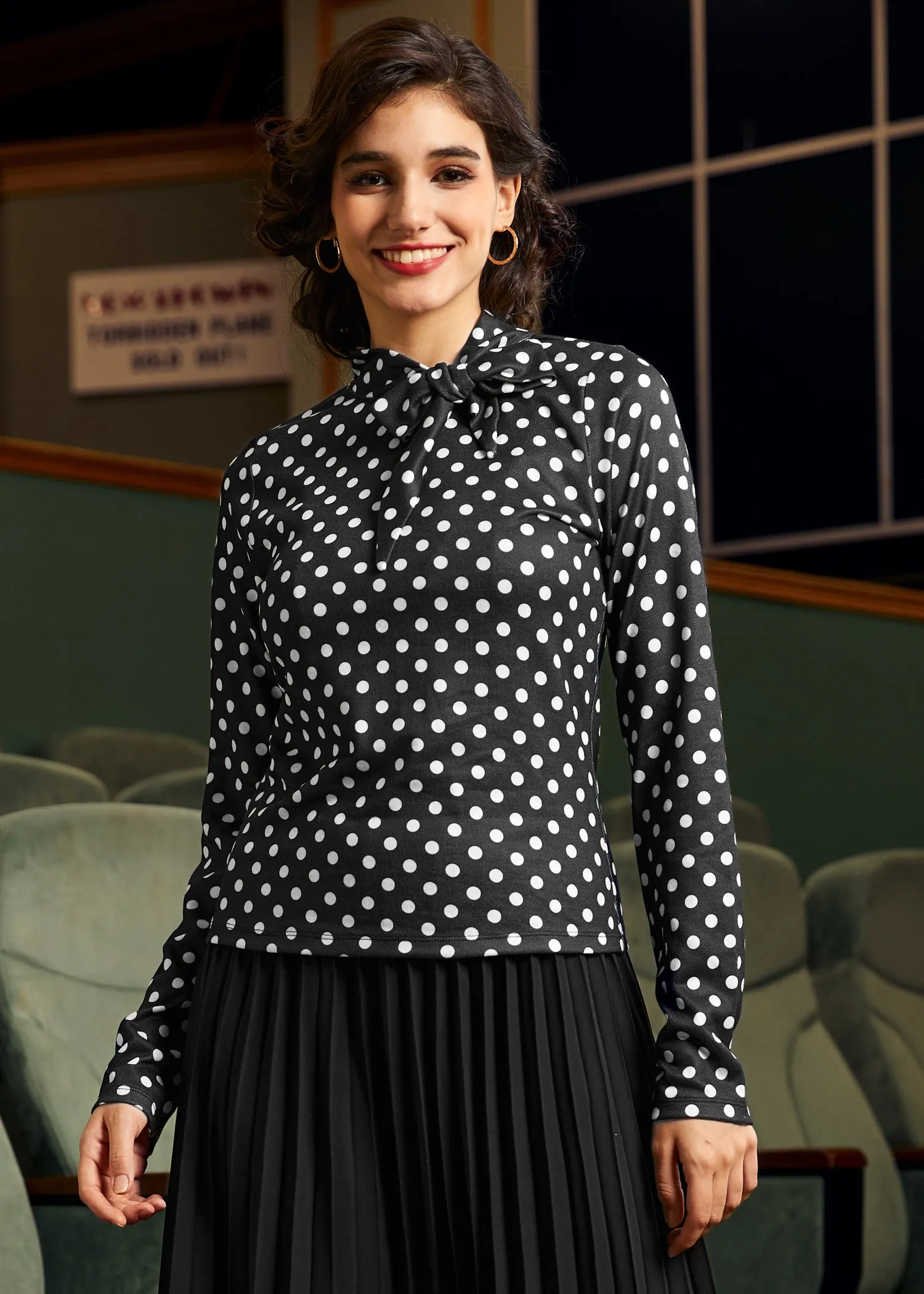Rydell High Revisited Long Sleeve Tie-Neck Top