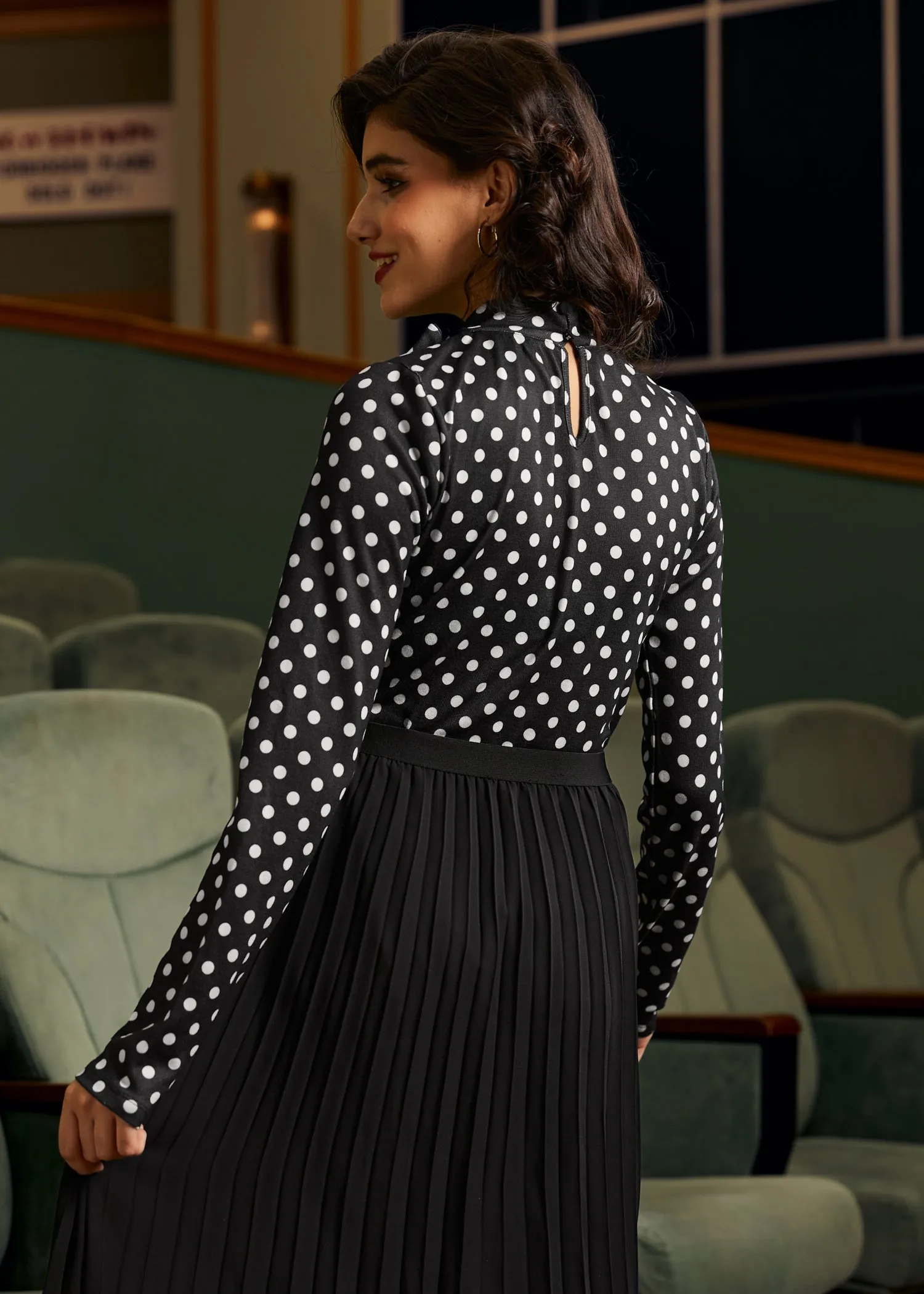 Rydell High Revisited Long Sleeve Tie-Neck Top